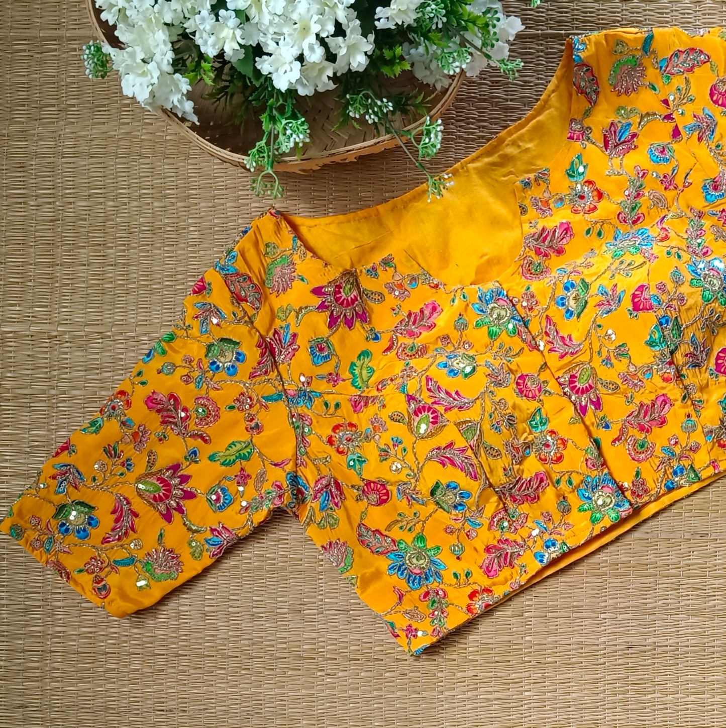 Yellow crepe code work blouse - Elbow sleeves