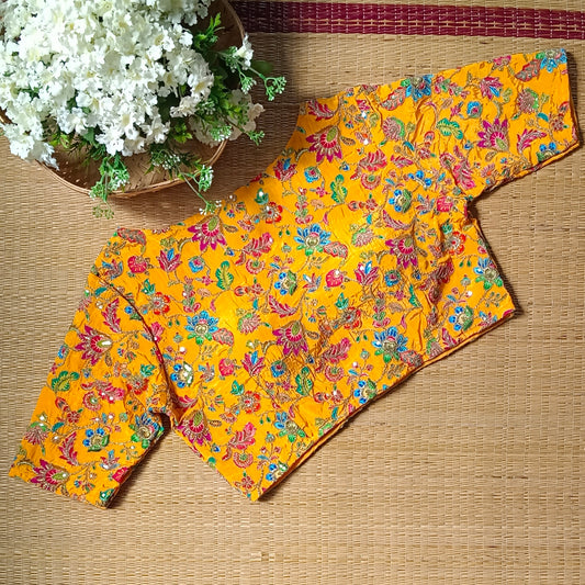 Yellow crepe code work blouse - Elbow sleeves