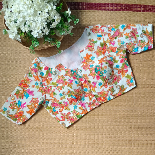 White crepe code work blouse - Elbow sleeves