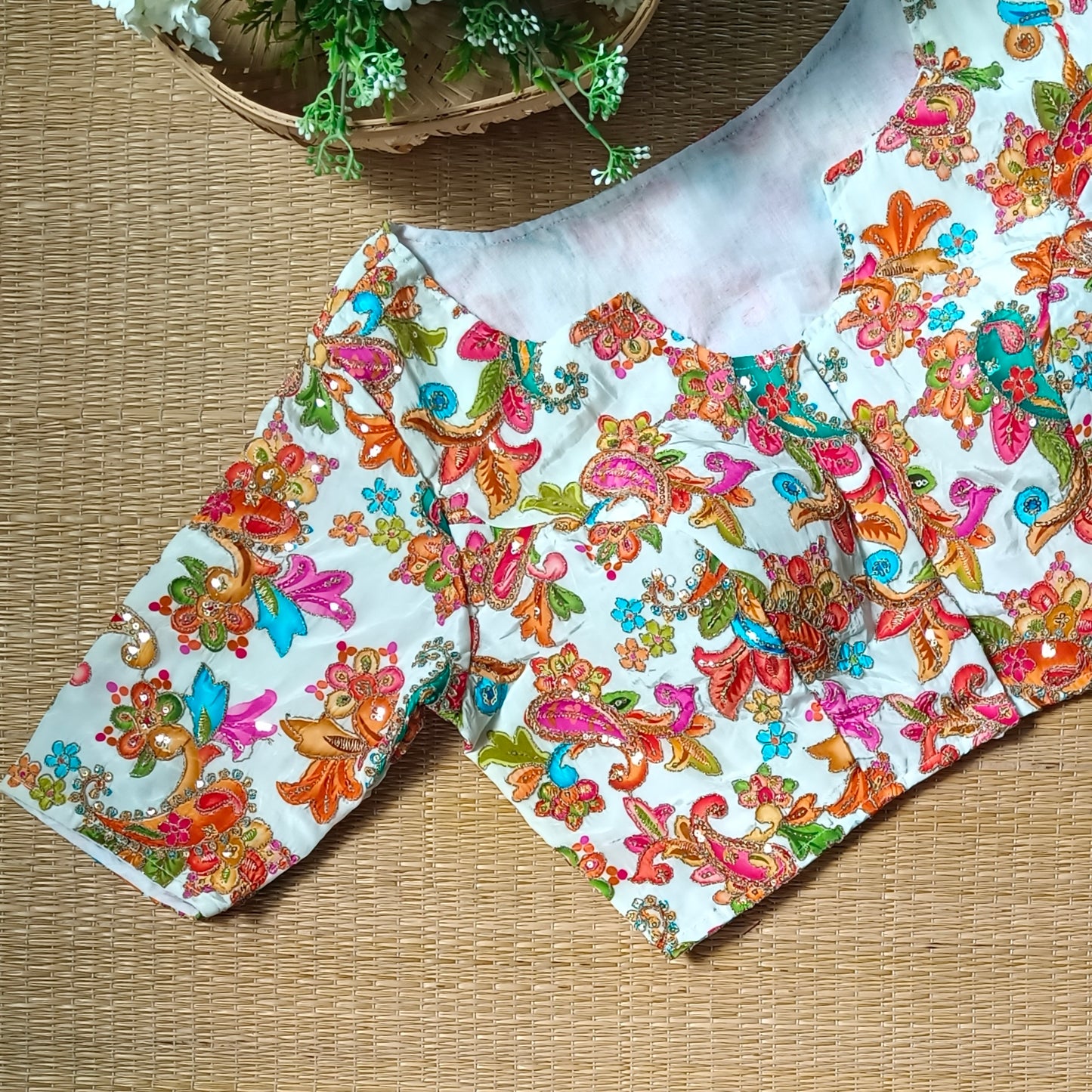 White crepe code work blouse - Elbow sleeves