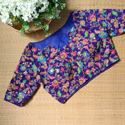 Royal Blue crepe code work blouse - Elbow sleeves