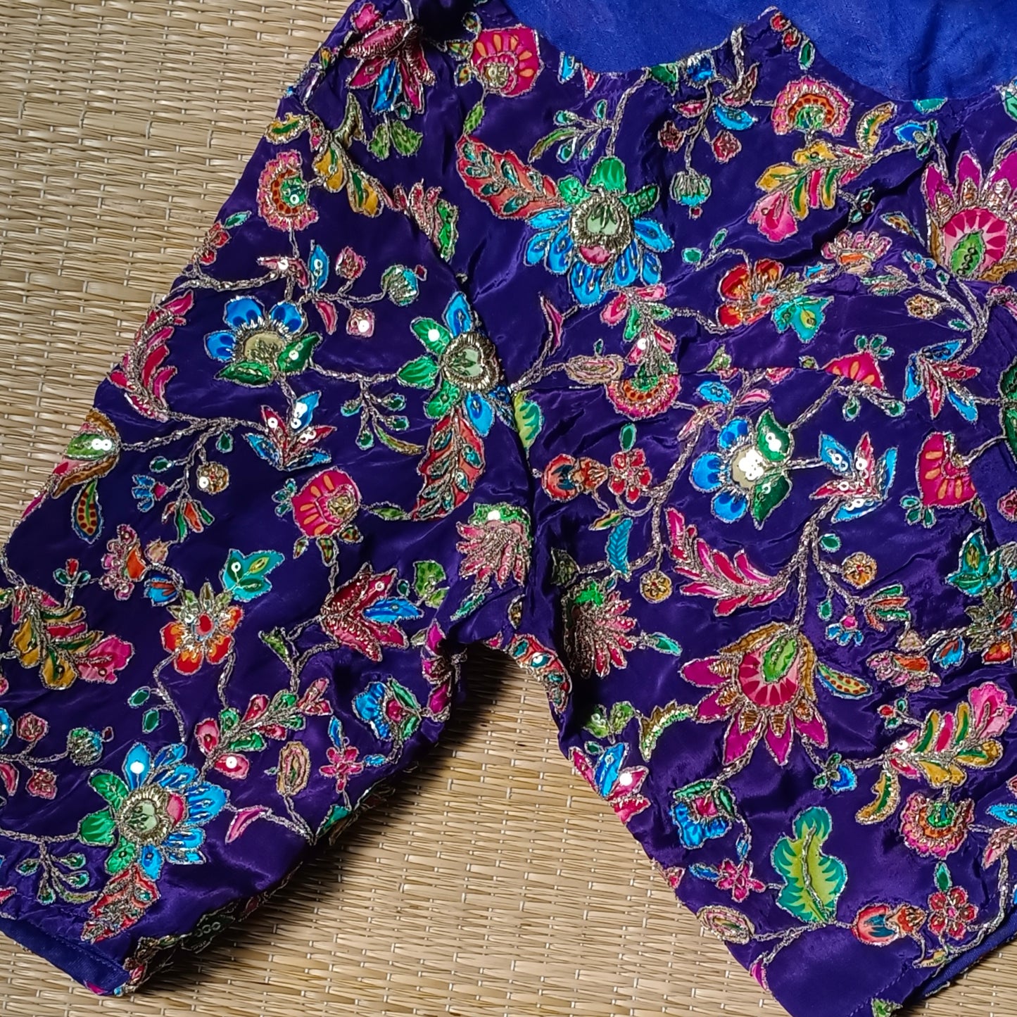 Royal Blue crepe code work blouse - Elbow sleeves