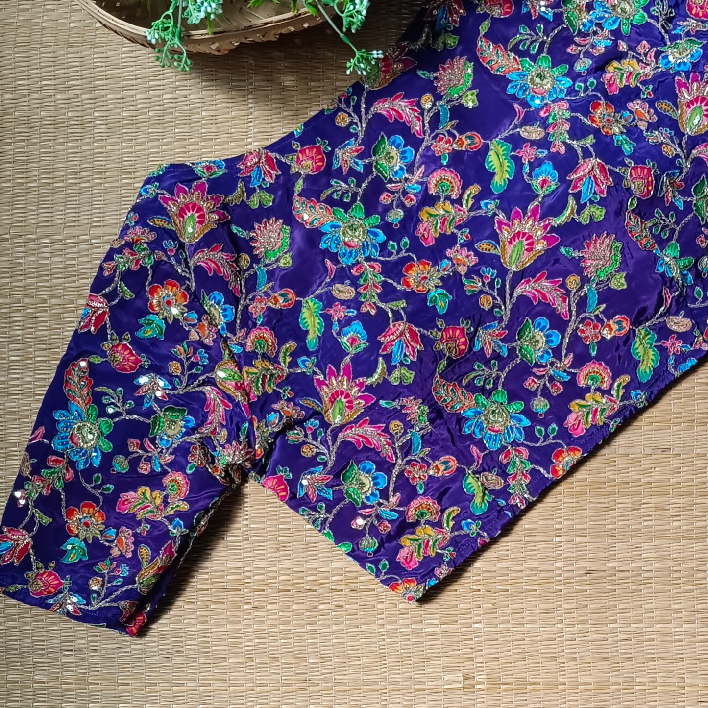 Royal Blue crepe code work blouse - Elbow sleeves