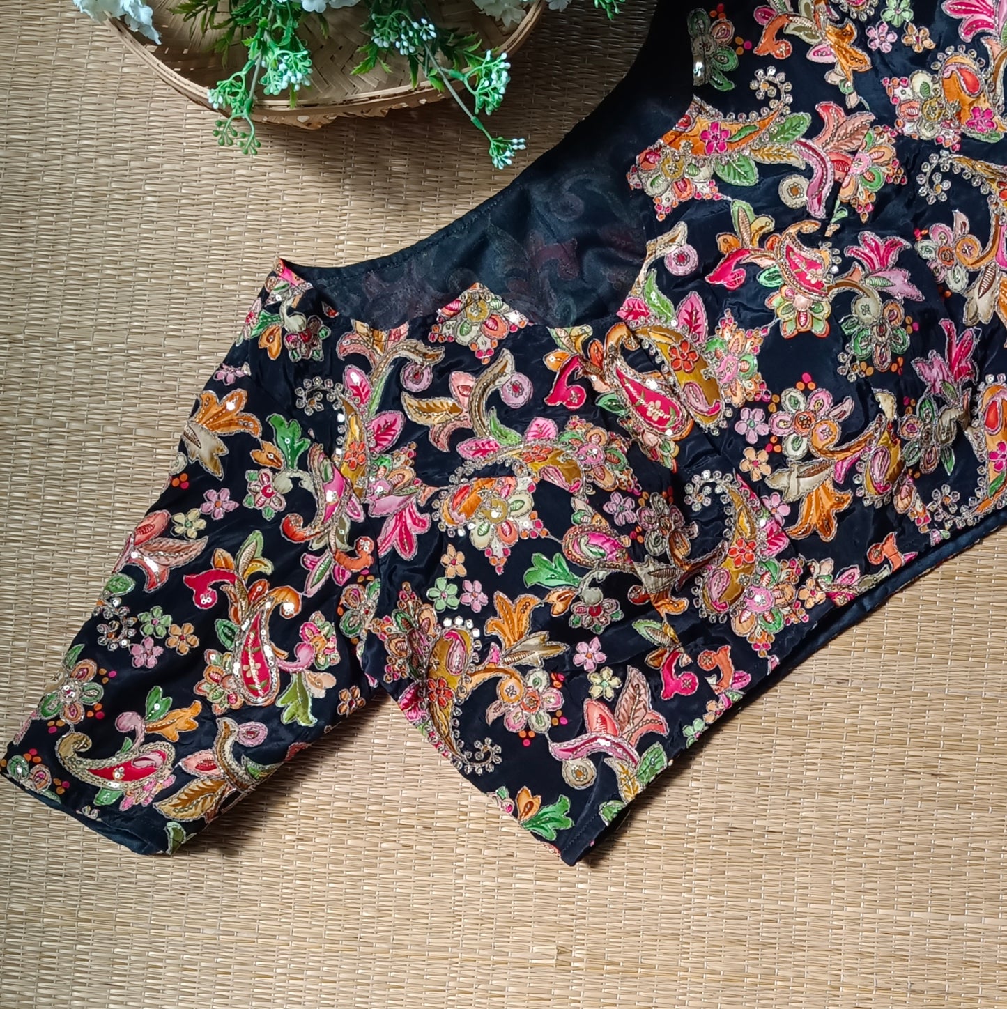 Black crepe code work blouse - Elbow sleeves