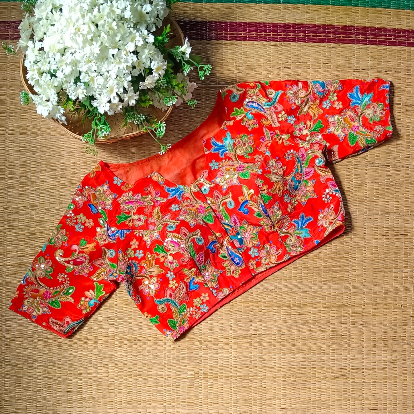 Orange crepe code work blouse - Elbow sleeves
