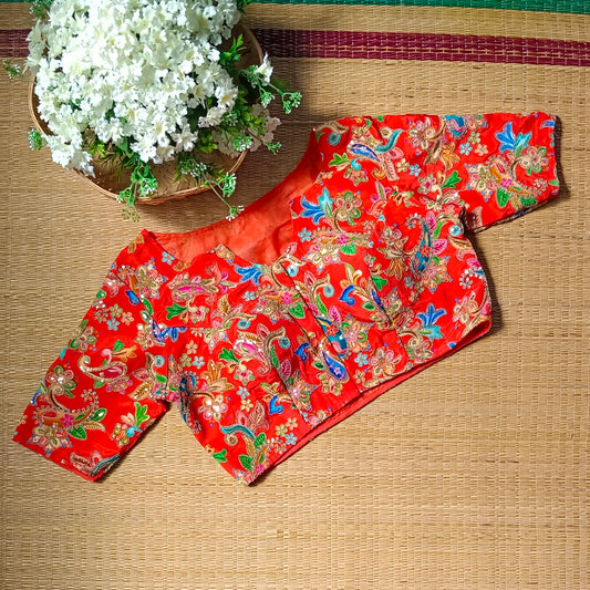Orange crepe code work blouse - Elbow sleeves
