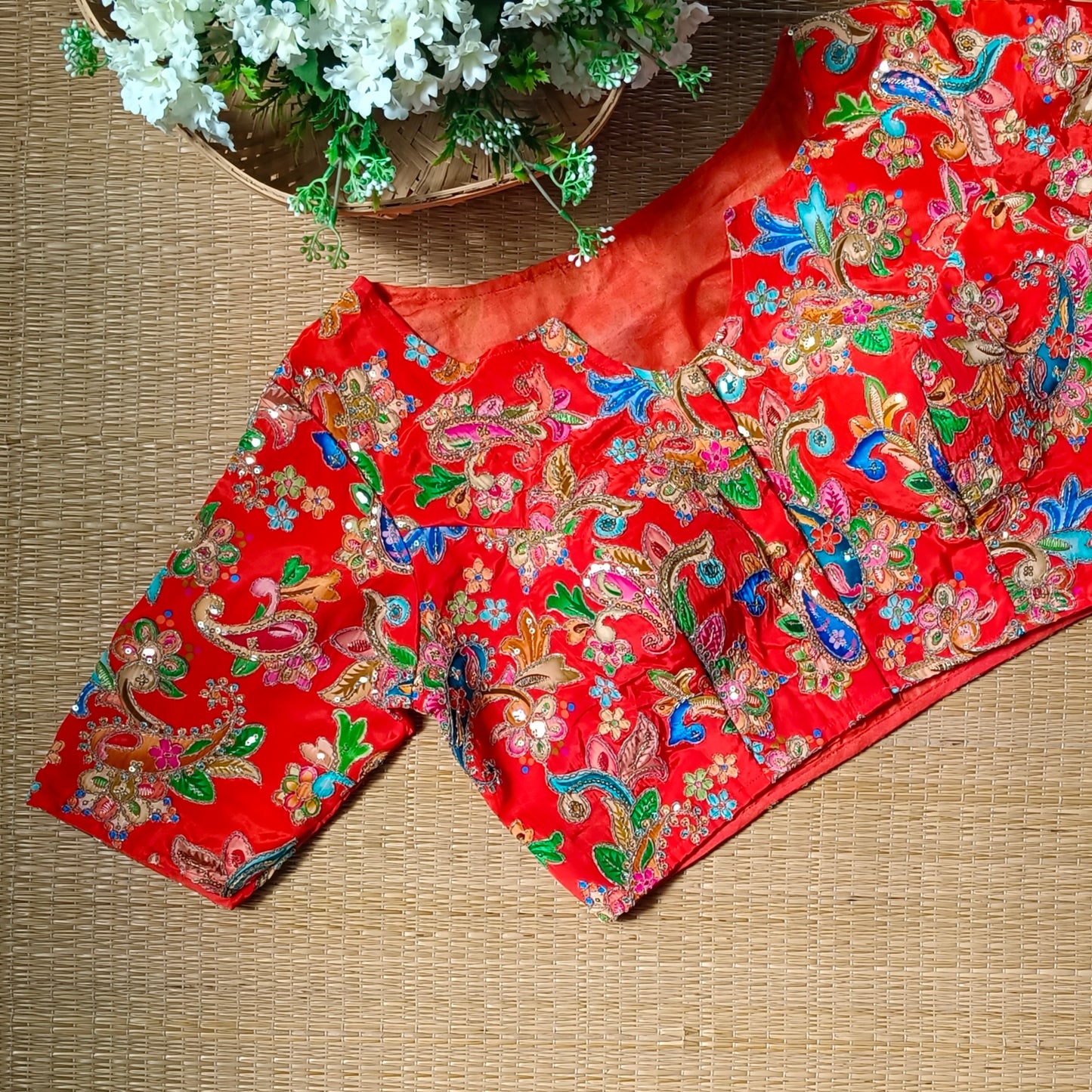 Orange crepe code work blouse - Elbow sleeves