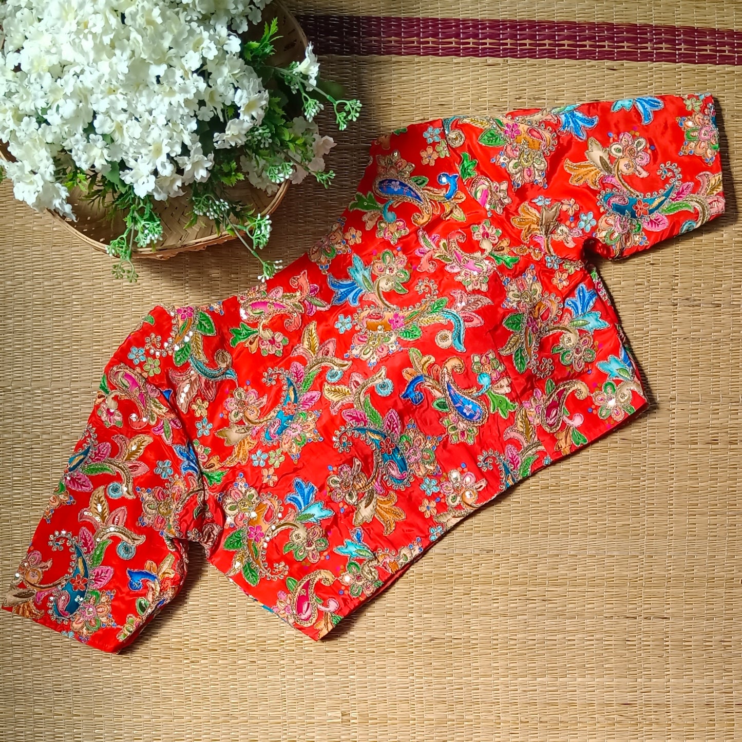 Orange crepe code work blouse - Elbow sleeves