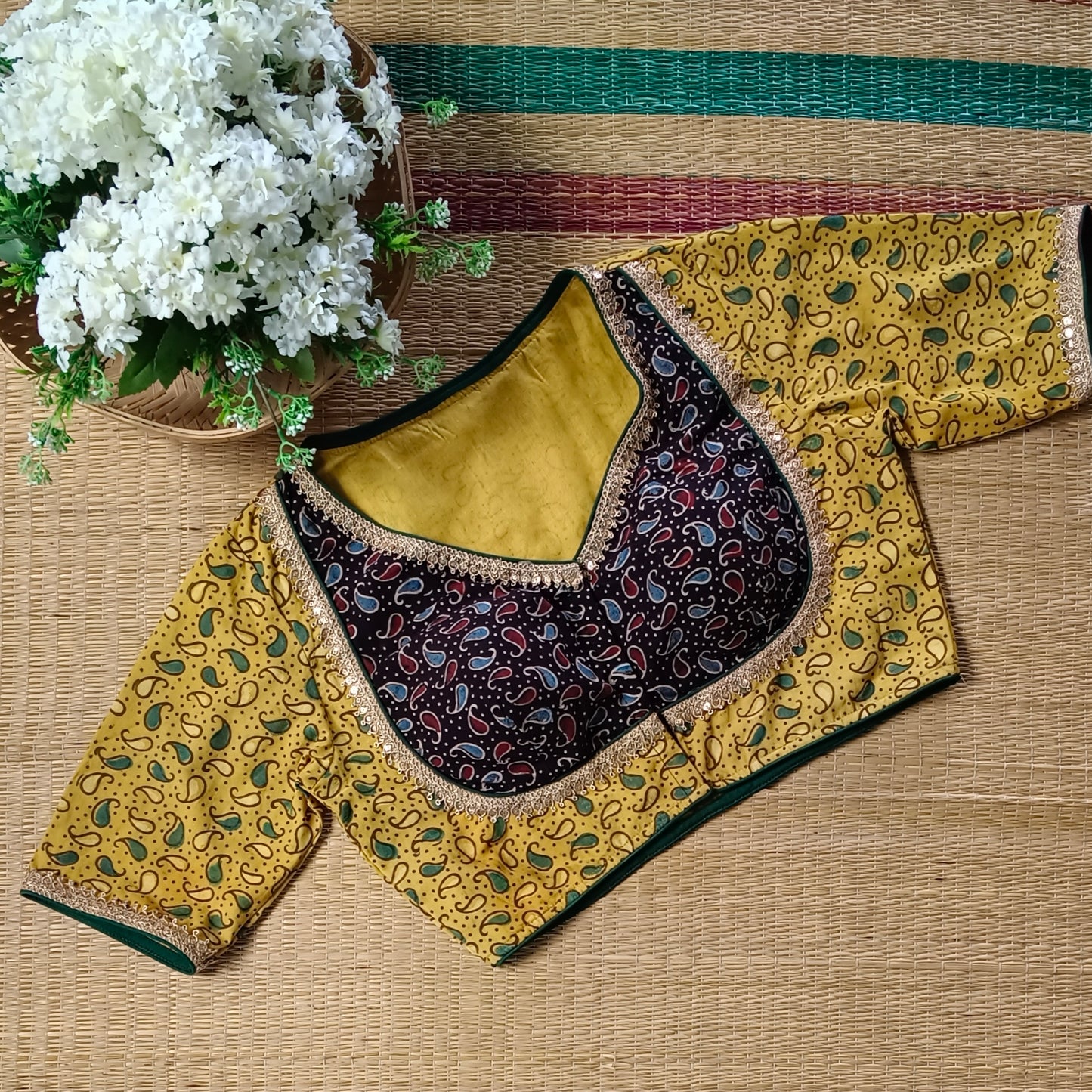Mustard Ajrak Cotton Blouse
