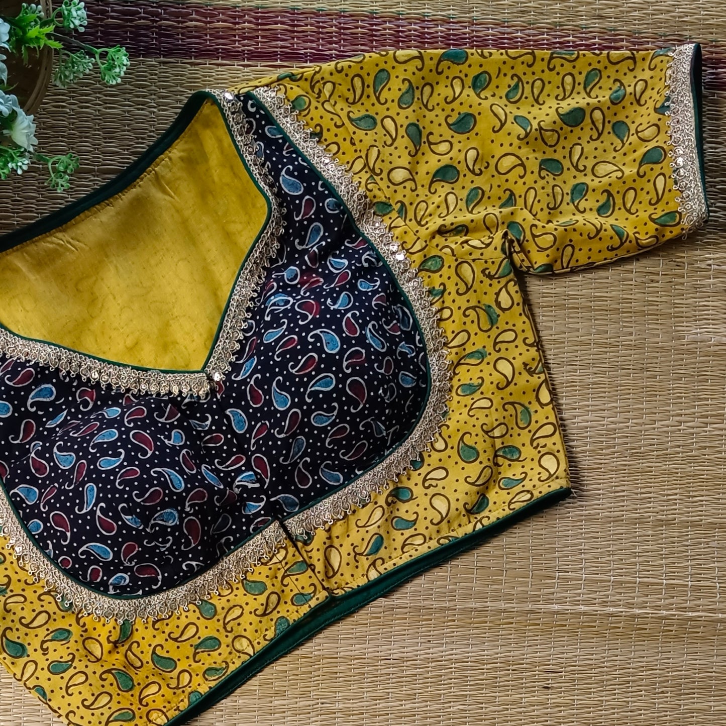 Mustard Ajrak Cotton Blouse