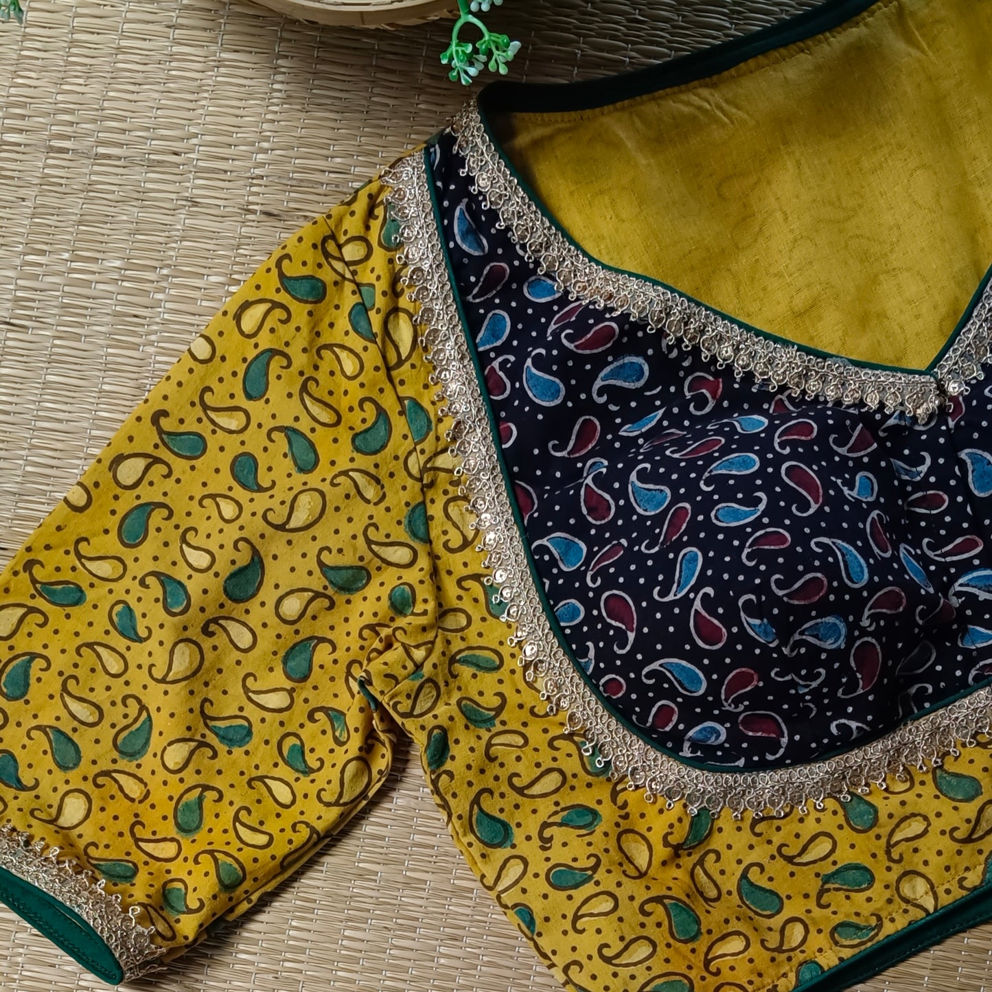 Mustard Ajrak Cotton Blouse