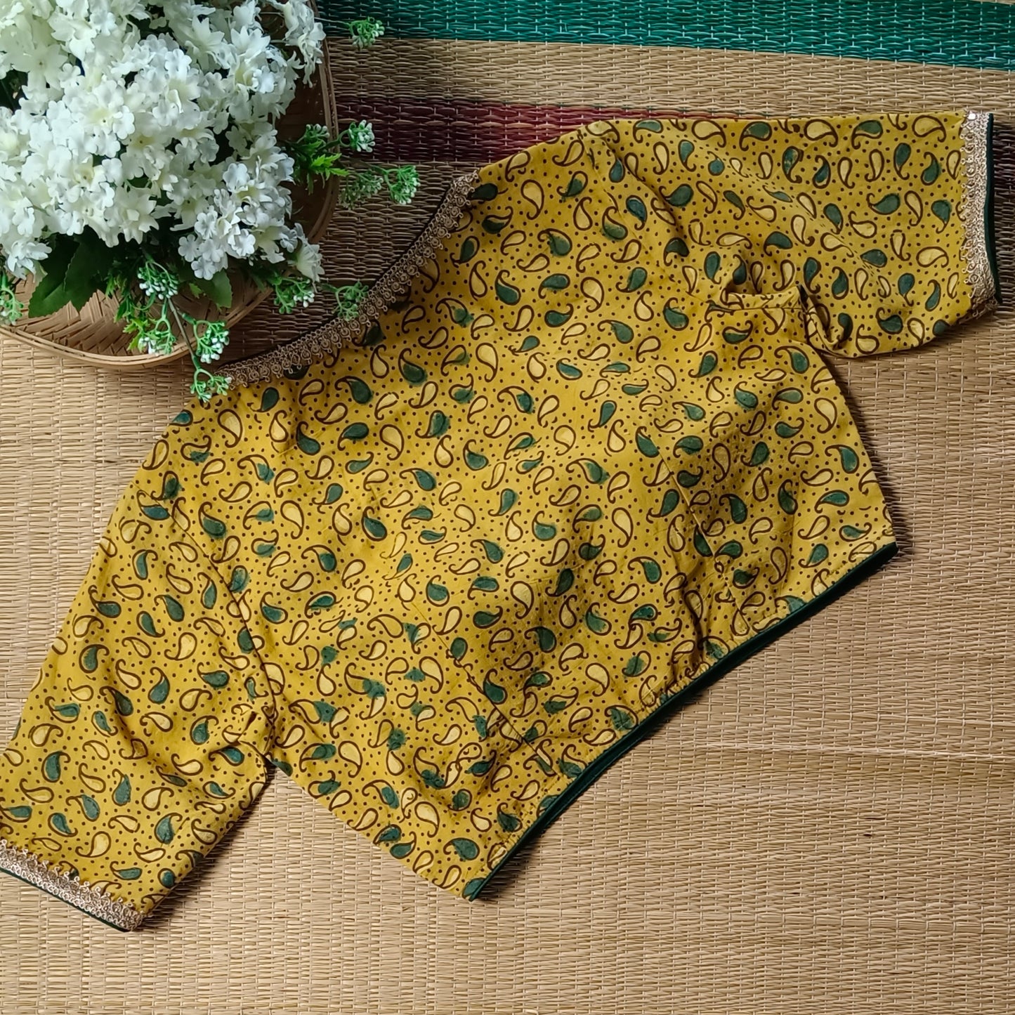 Mustard Ajrak Cotton Blouse