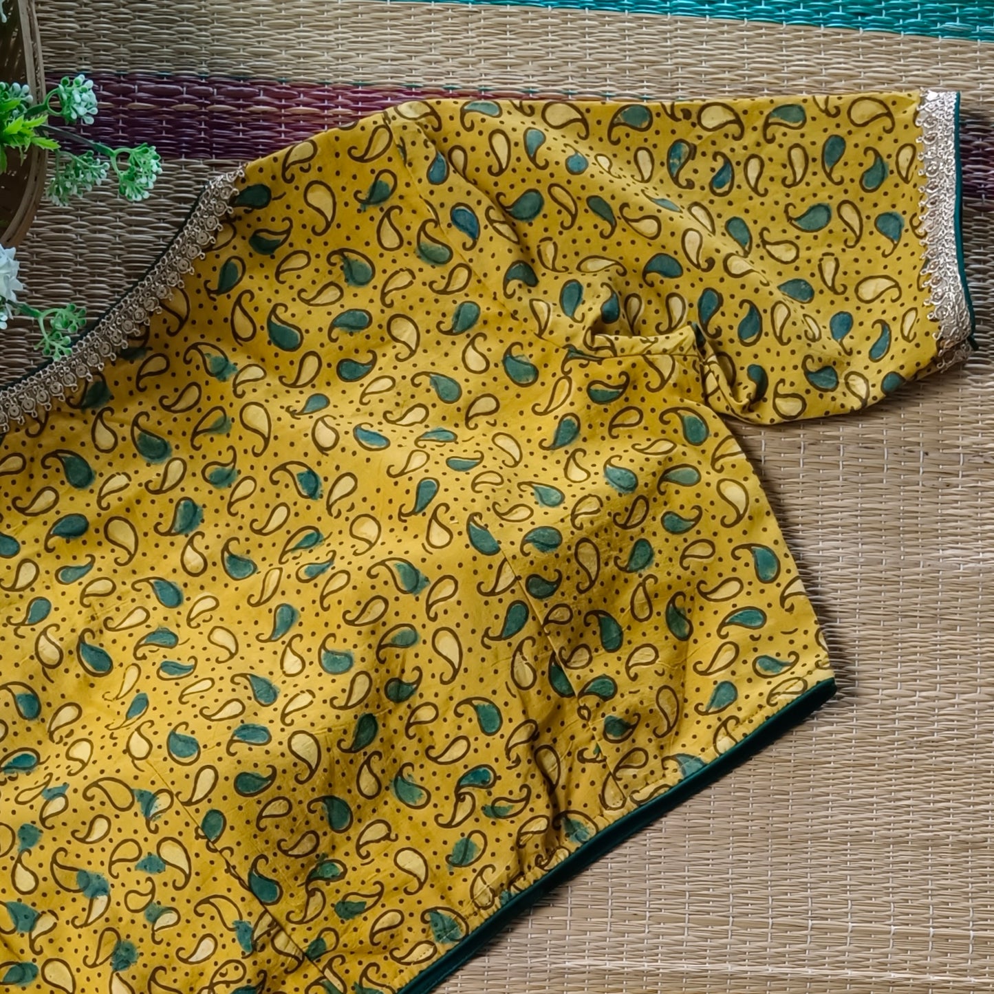 Mustard Ajrak Cotton Blouse