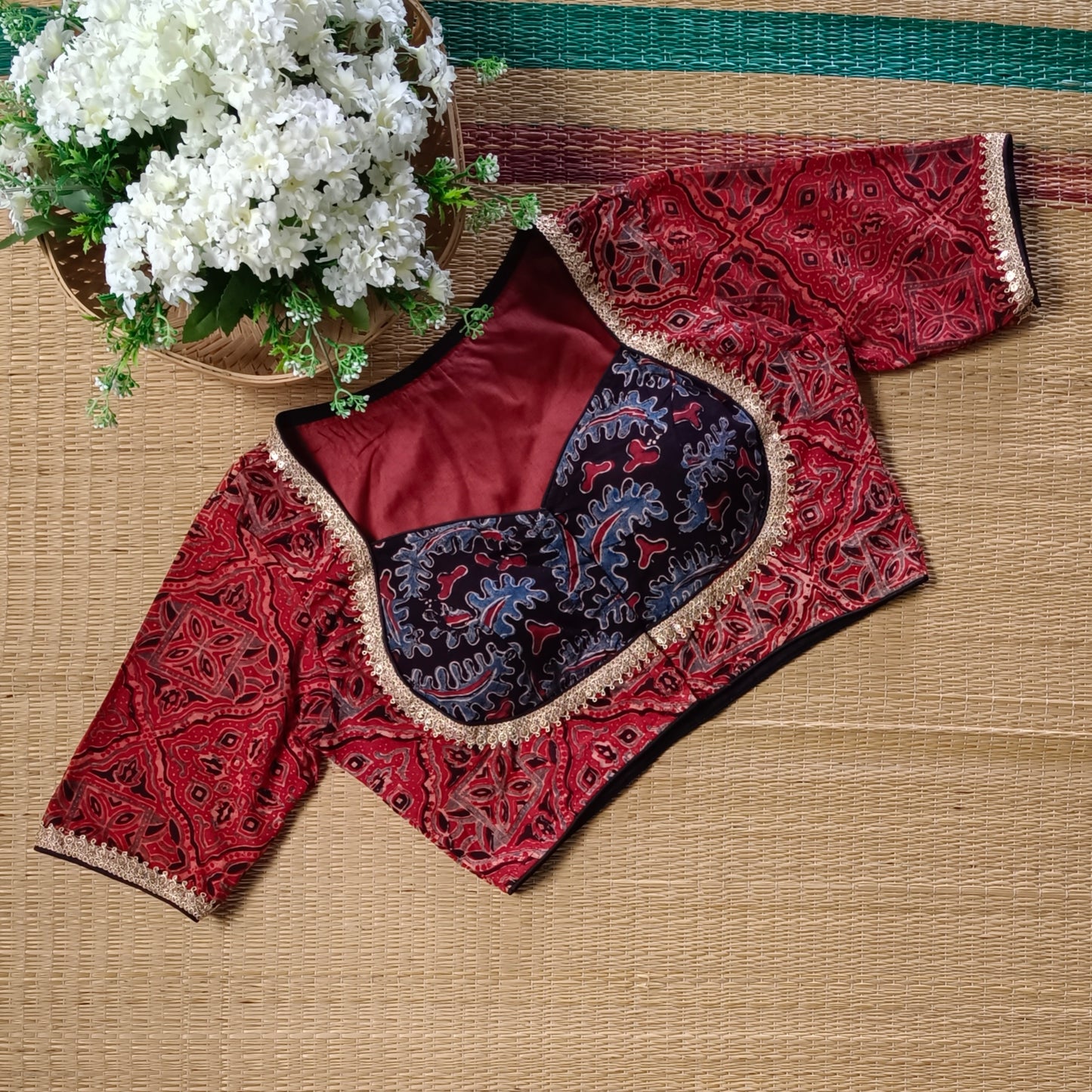 Maroon Ajrak Cotton Blouse