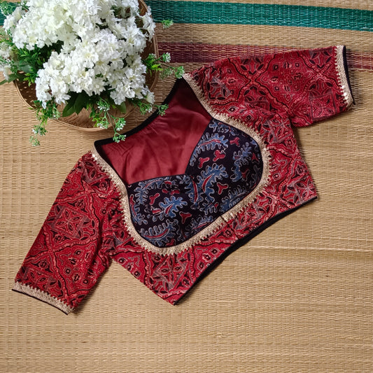 Maroon & Black Ajrak Cotton Blouse (Assorted)