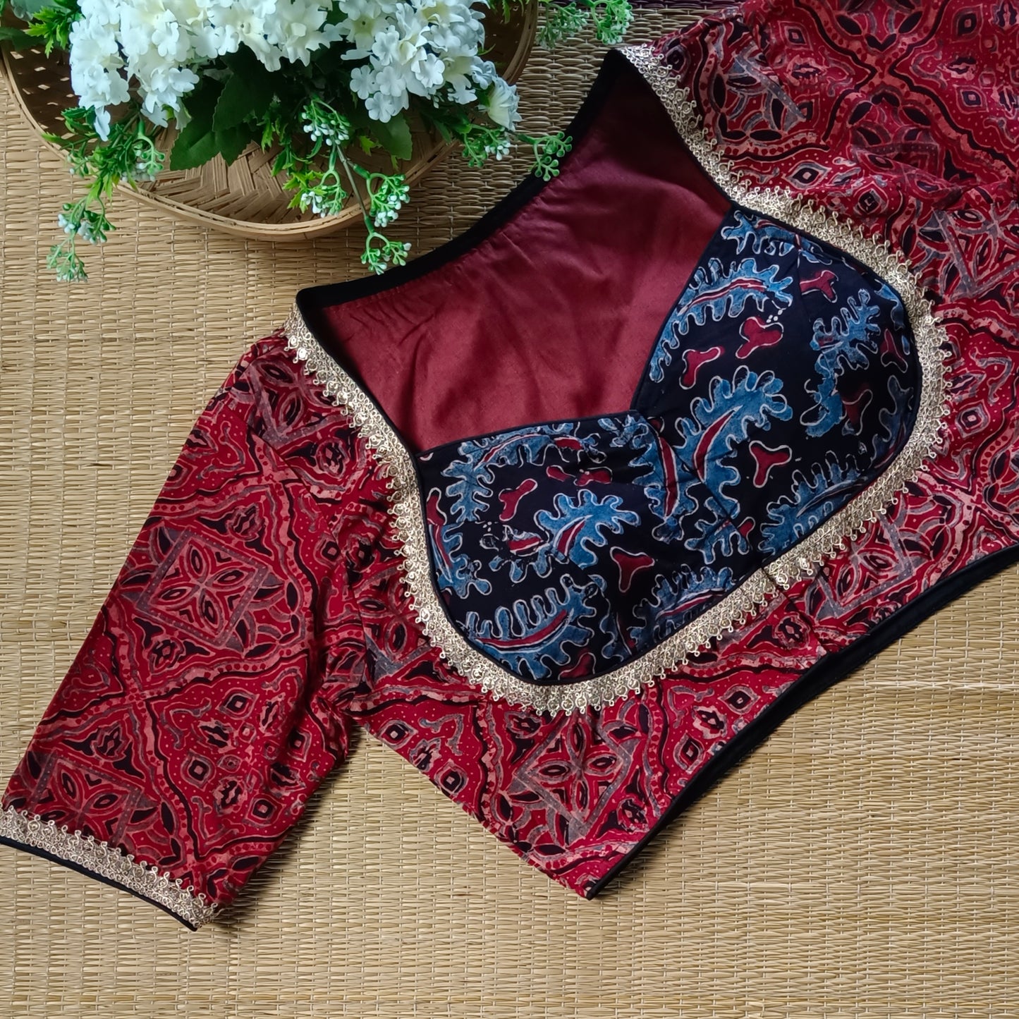 Maroon Ajrak Cotton Blouse