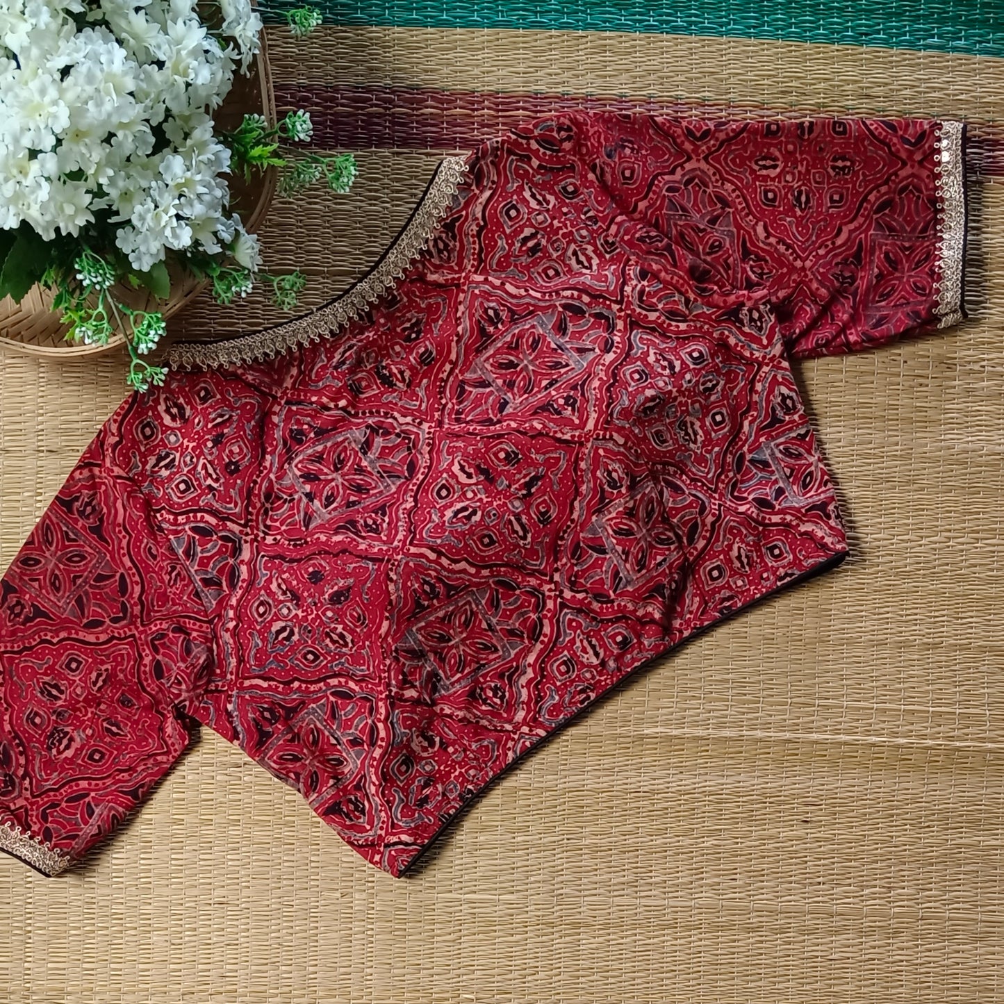 Maroon Ajrak Cotton Blouse