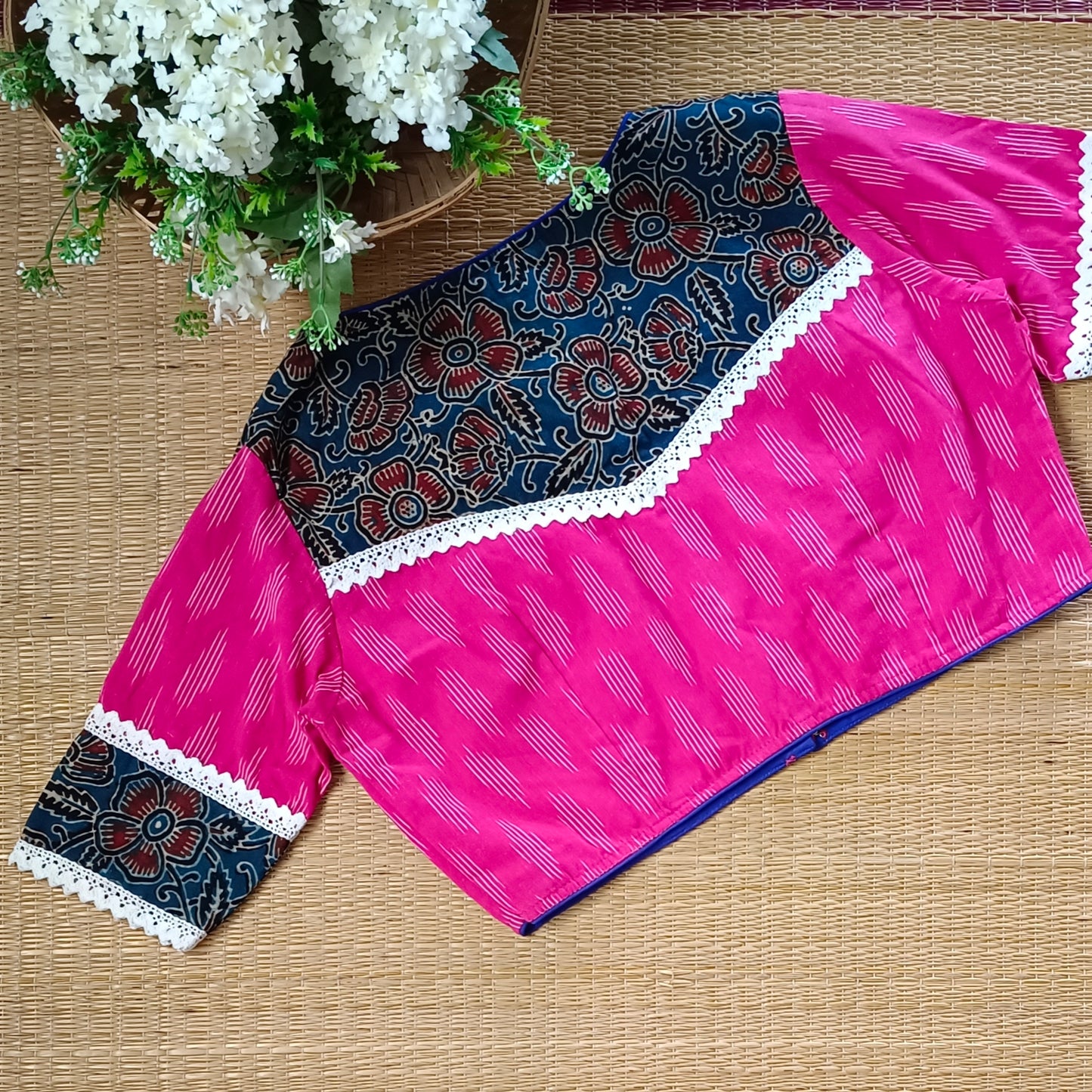 Pink Ikkat and Ajrak Pattern Blouse
