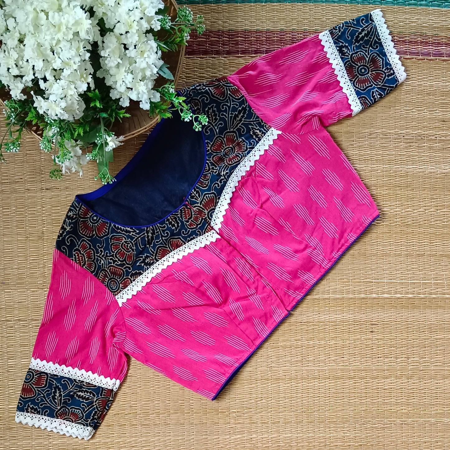 Pink Ikkat and Ajrak Pattern Blouse