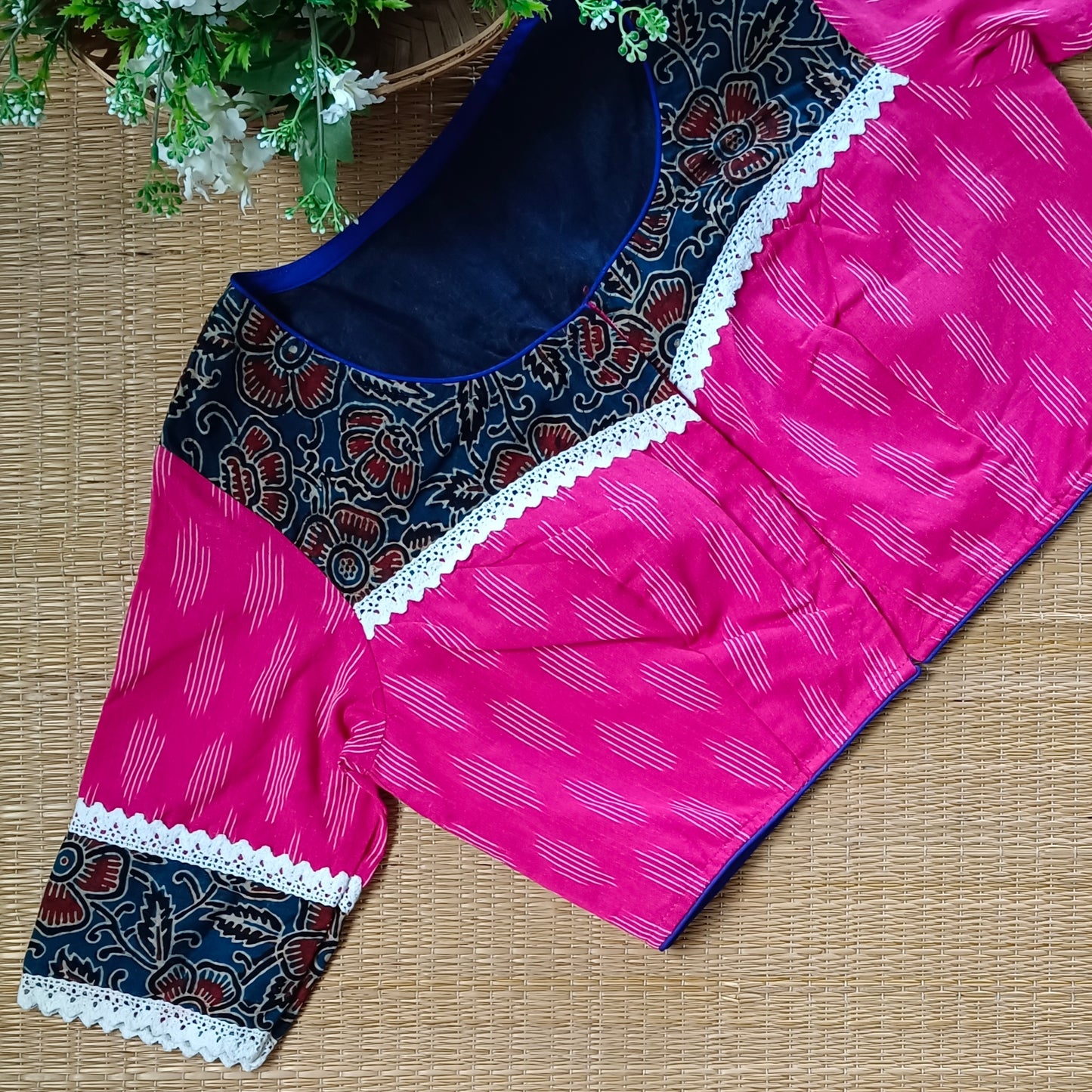 Pink Ikkat and Ajrak Pattern Blouse