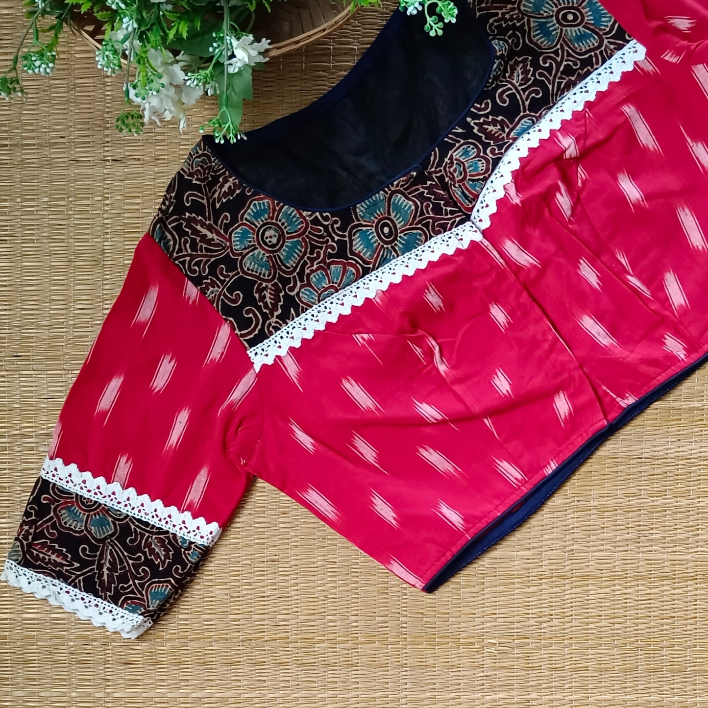 Red Ikkat and Ajrak Pattern Blouse