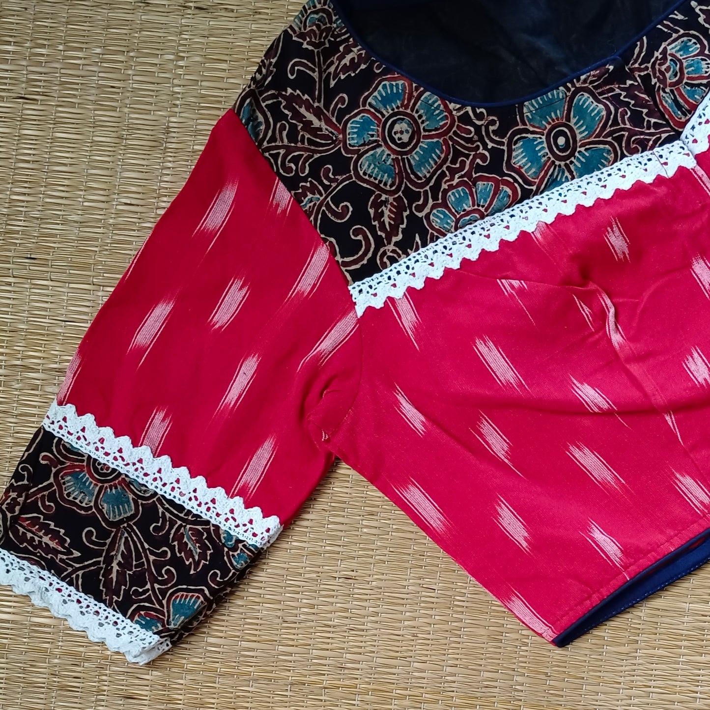 Red Ikkat and Ajrak Pattern Blouse