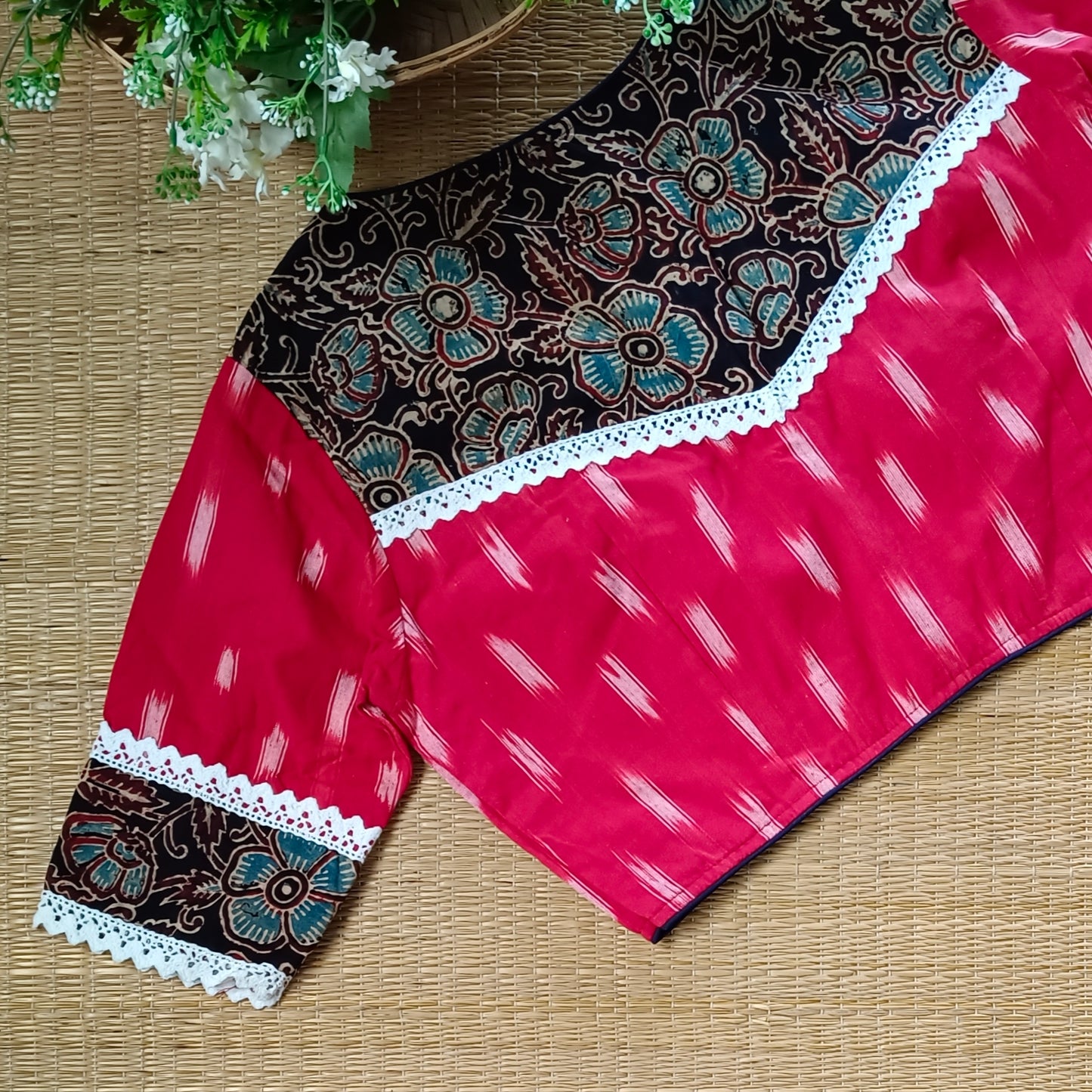 Red Ikkat and Ajrak Pattern Blouse