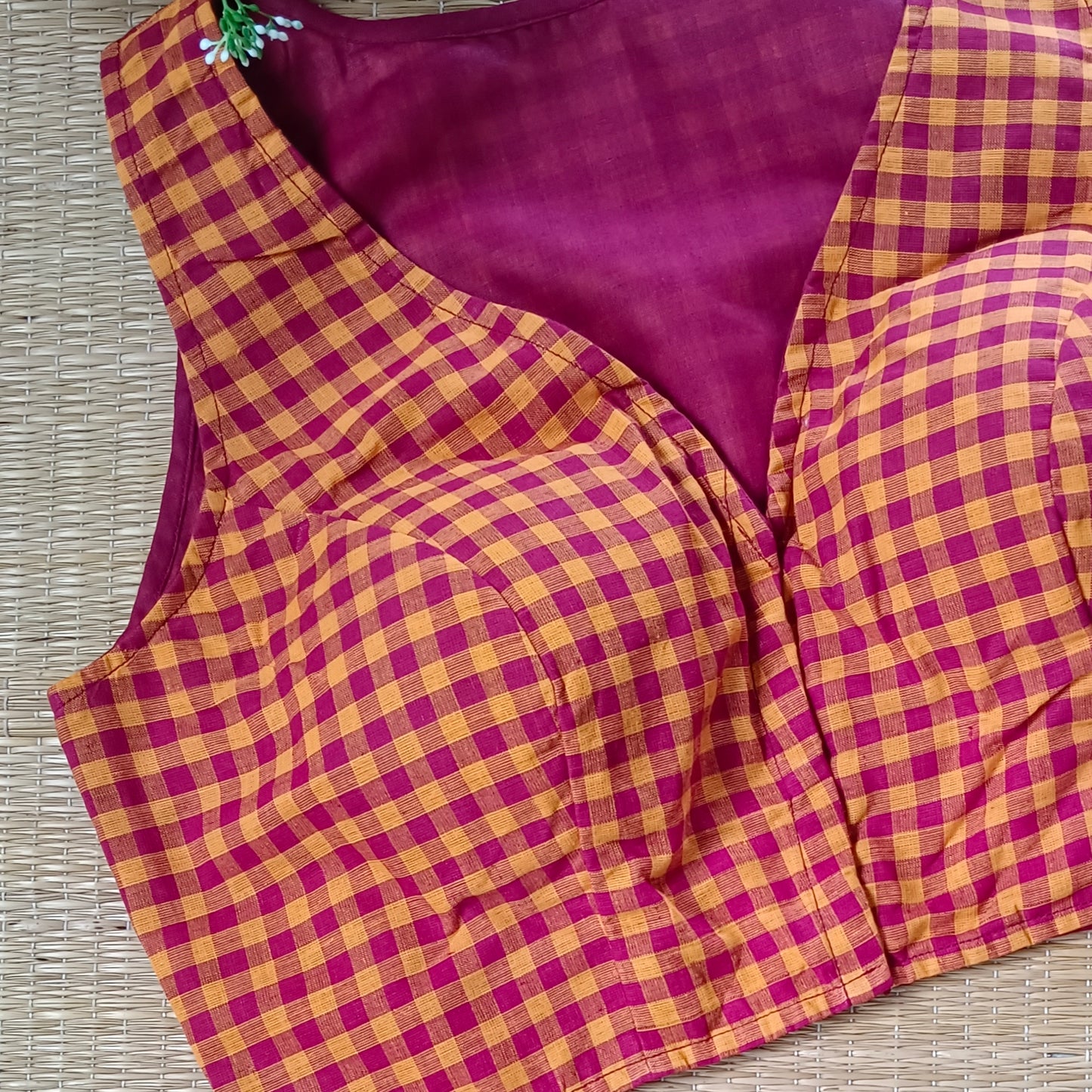 Maroon & Yellow Checks Cotton Blouse