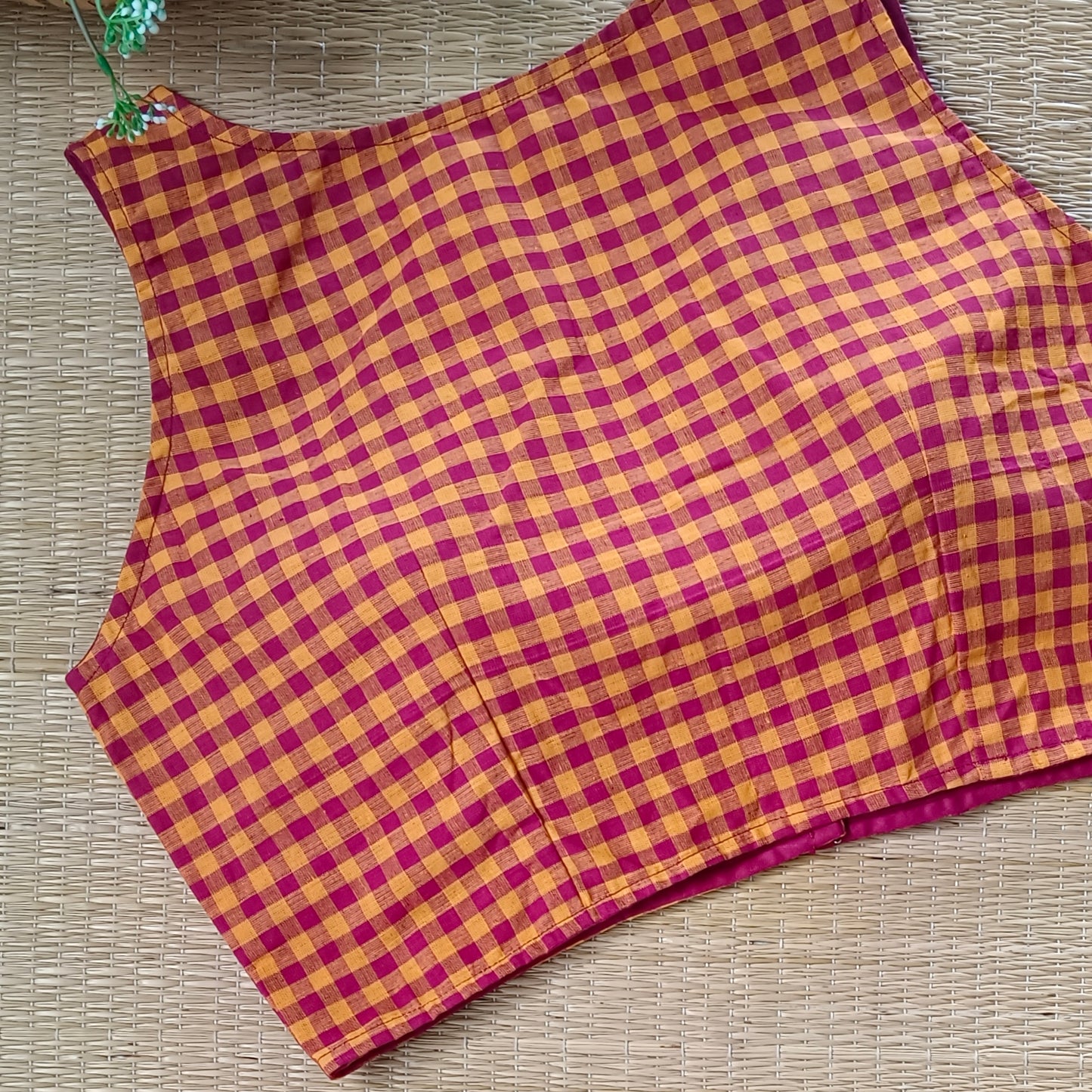 Maroon & Yellow Checks Cotton Blouse