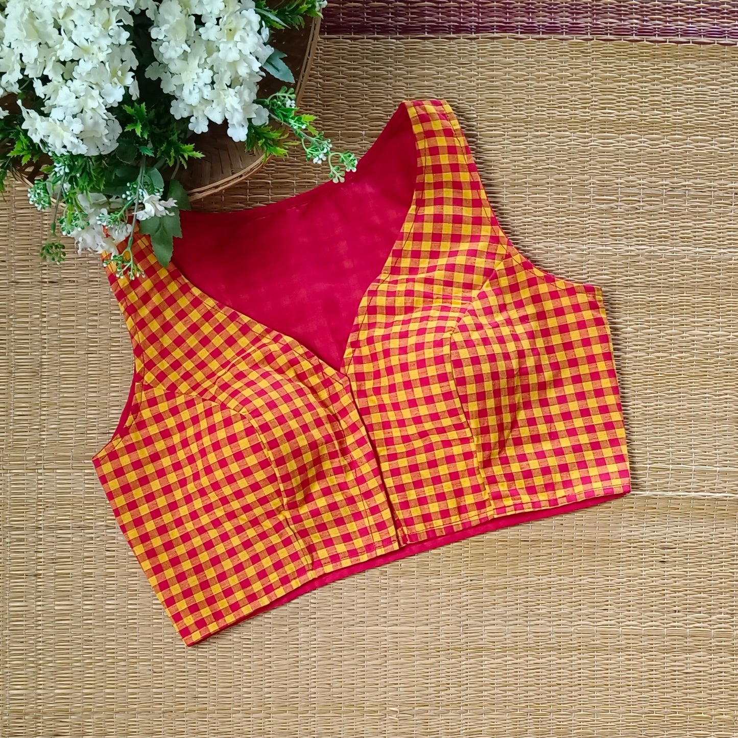 Red & Yellow Checks Cotton Blouse
