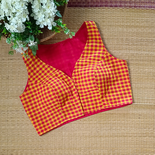Red & Yellow Checks Cotton Blouse