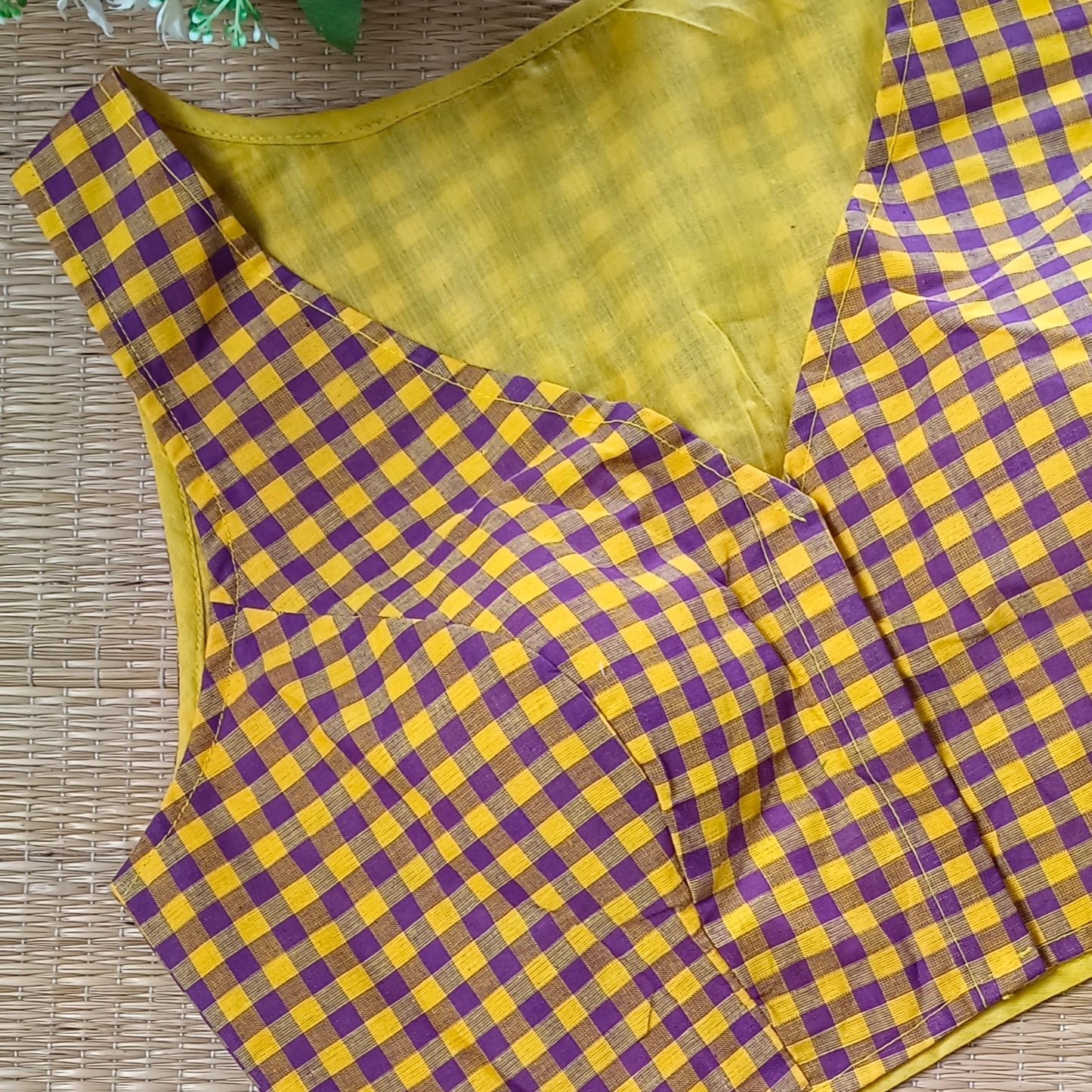 Purple & Yellow Checks Cotton Blouse