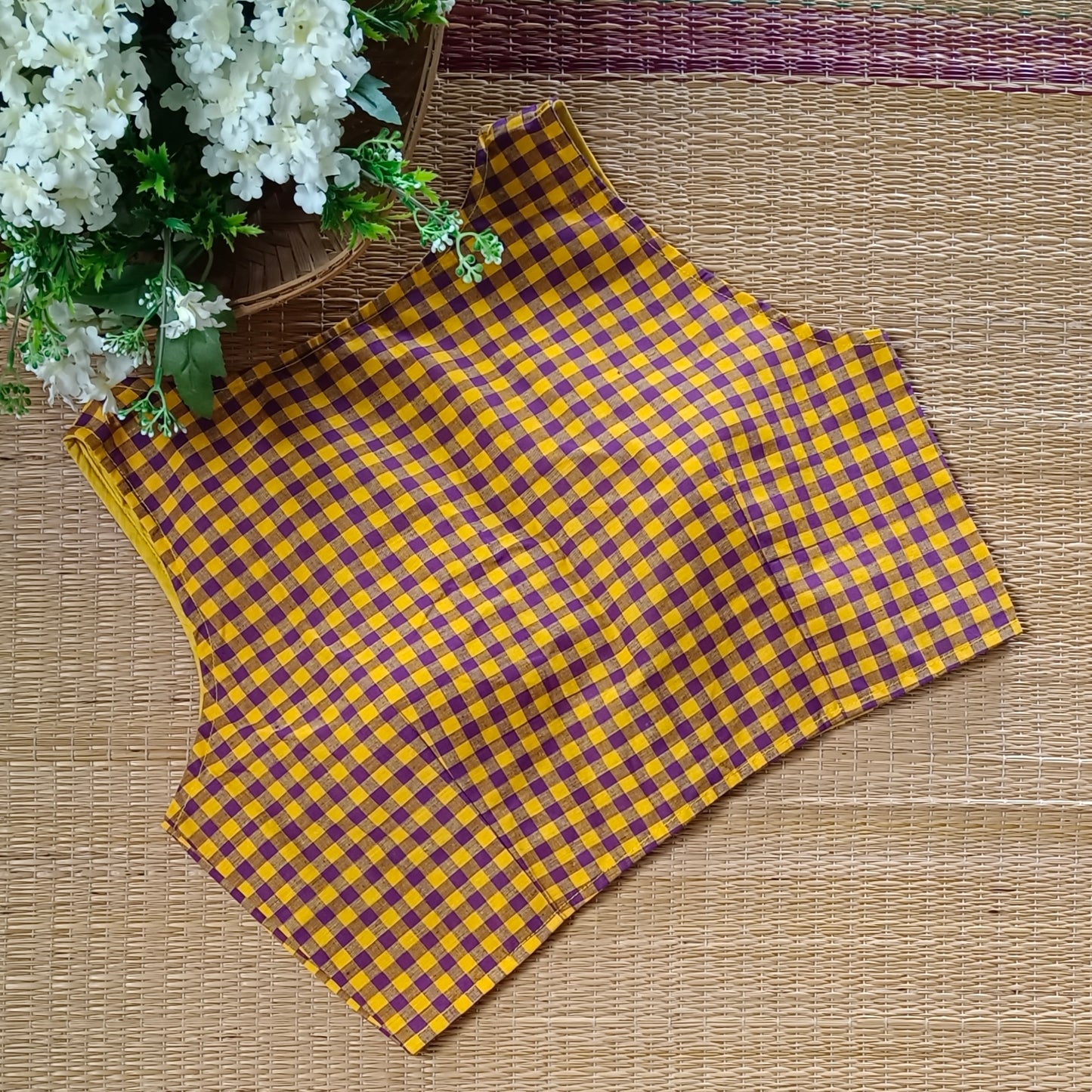 Purple & Yellow Checks Cotton Blouse