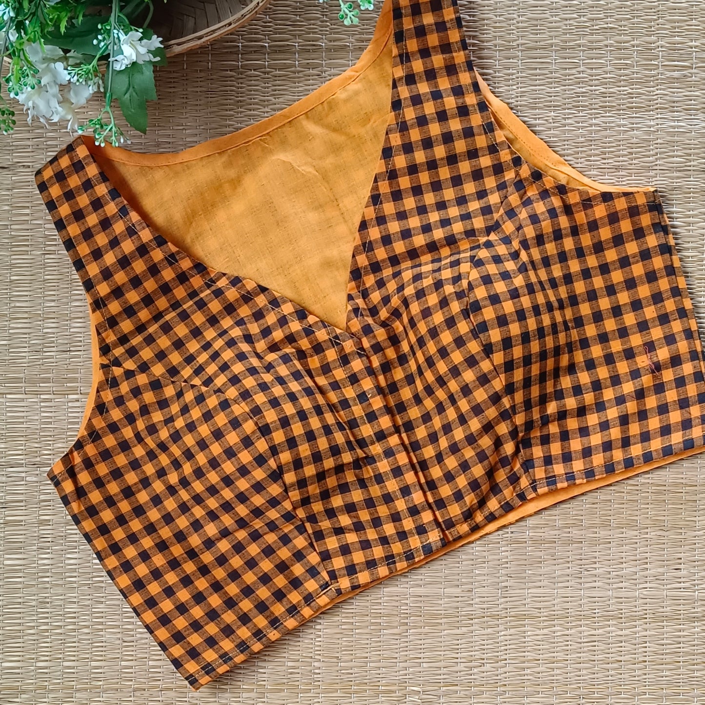 Rustic Orange & Black Checks Cotton Blouse