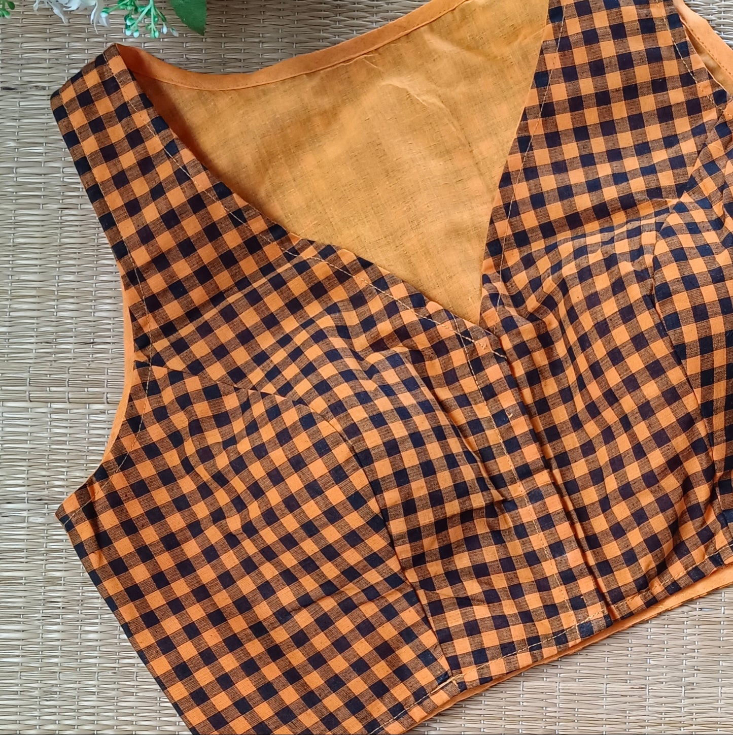 Rustic Orange & Black Checks Cotton Blouse