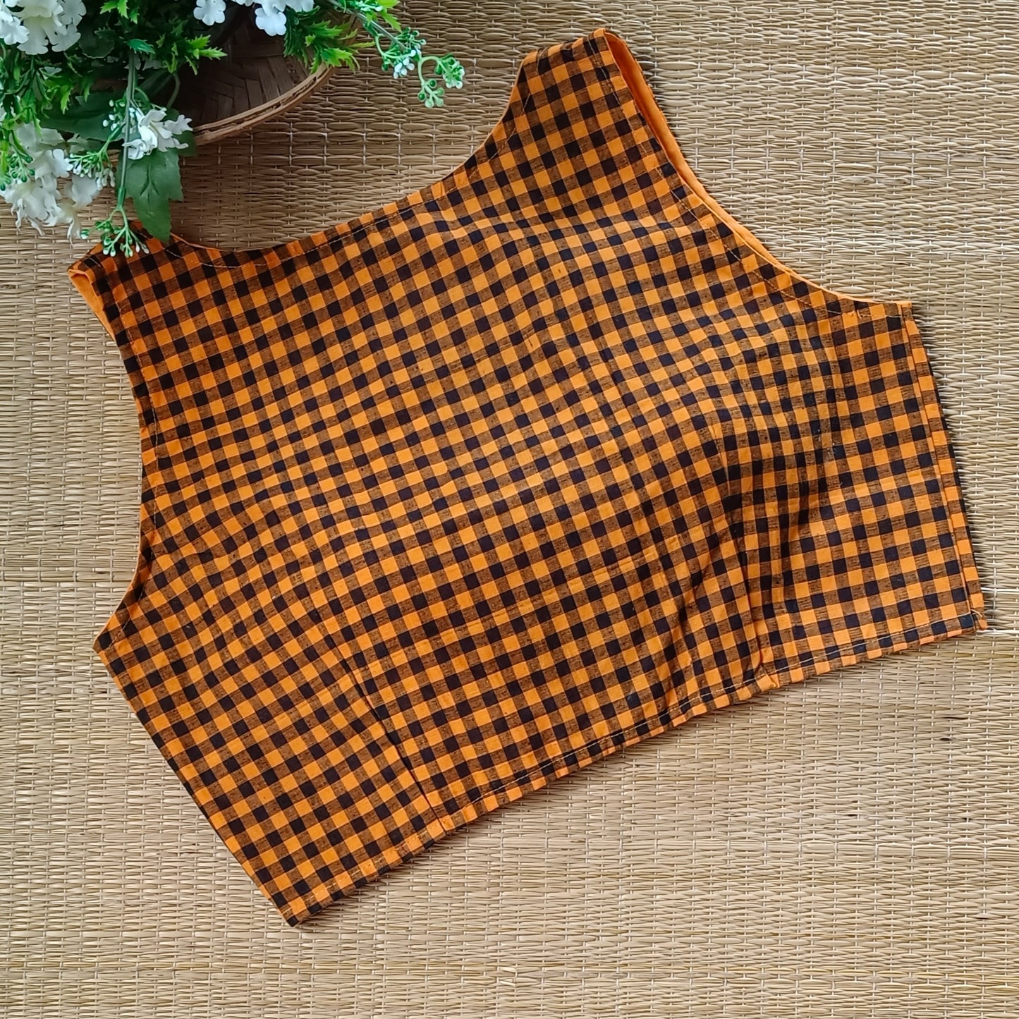 Rustic Orange & Black Checks Cotton Blouse