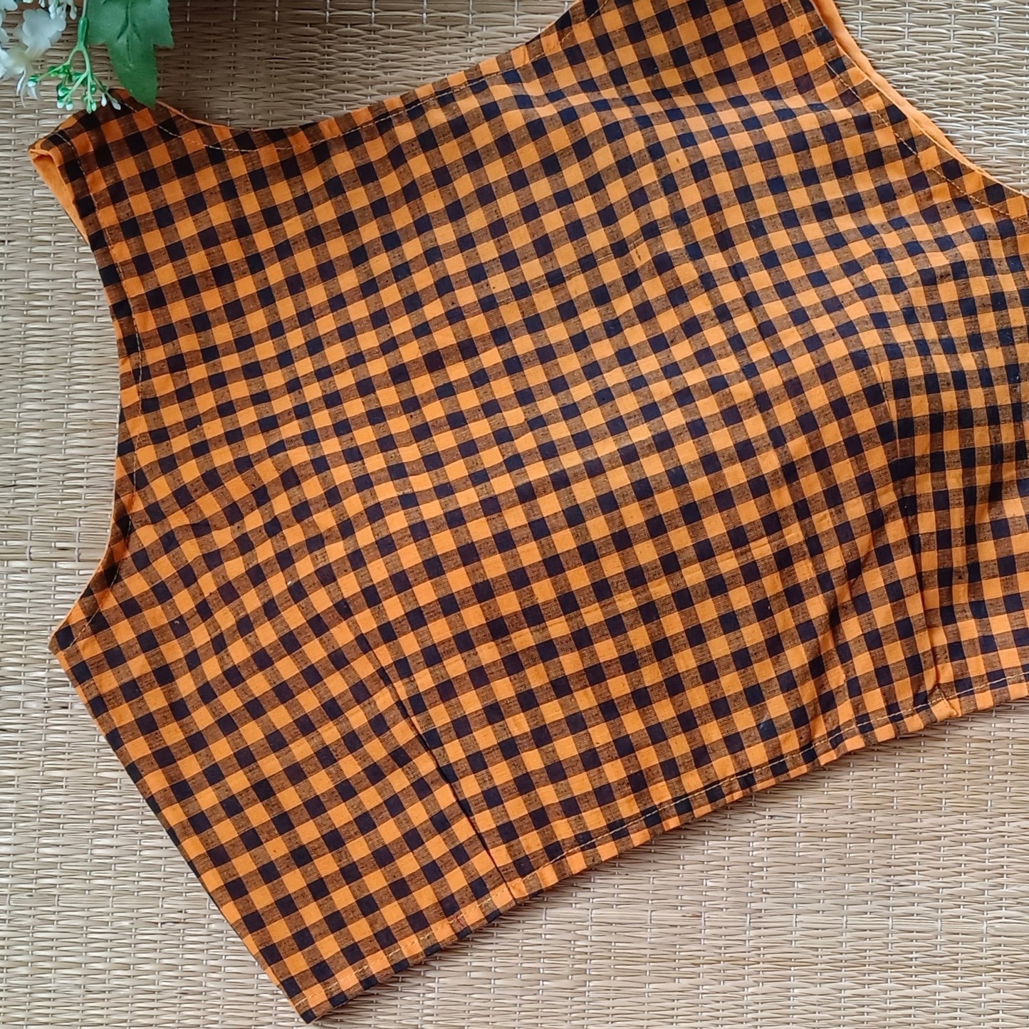 Rustic Orange & Black Checks Cotton Blouse