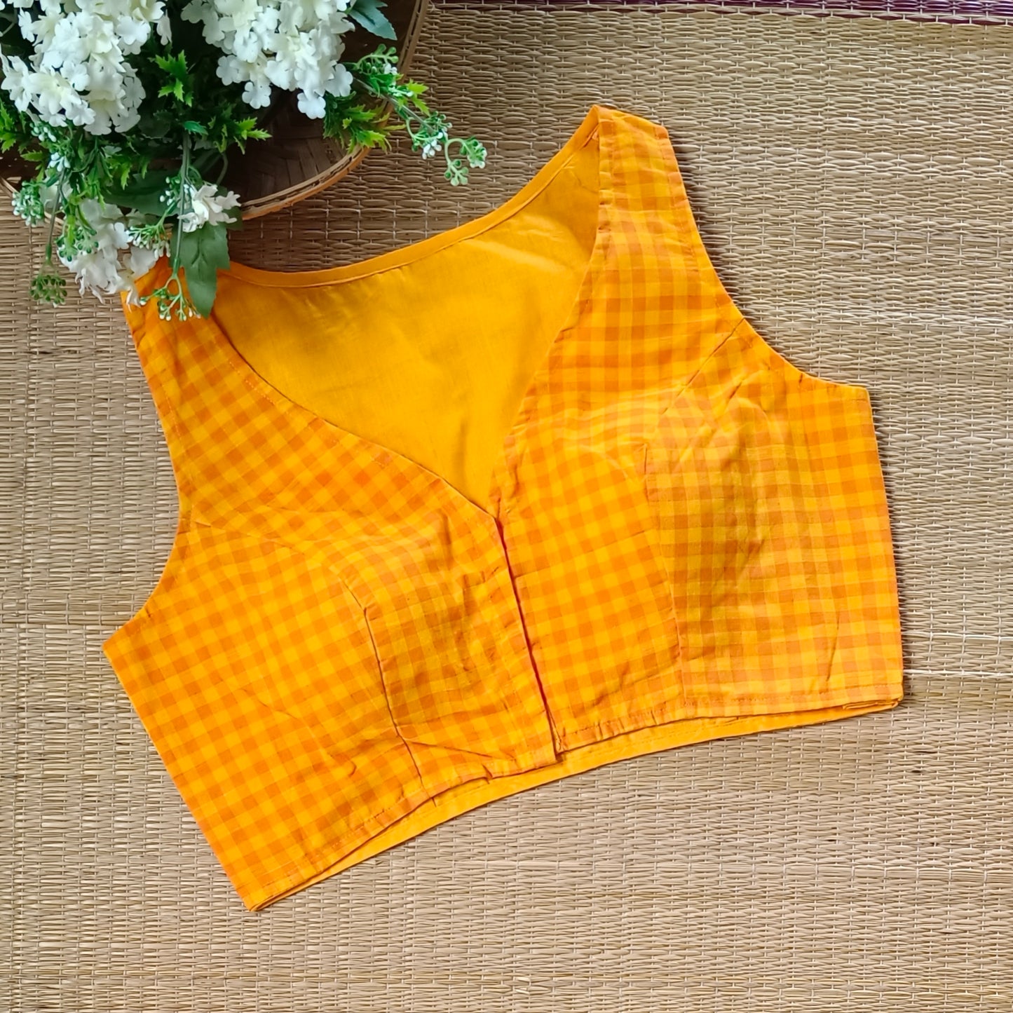 Orange & Yellow Checks Cotton Blouse