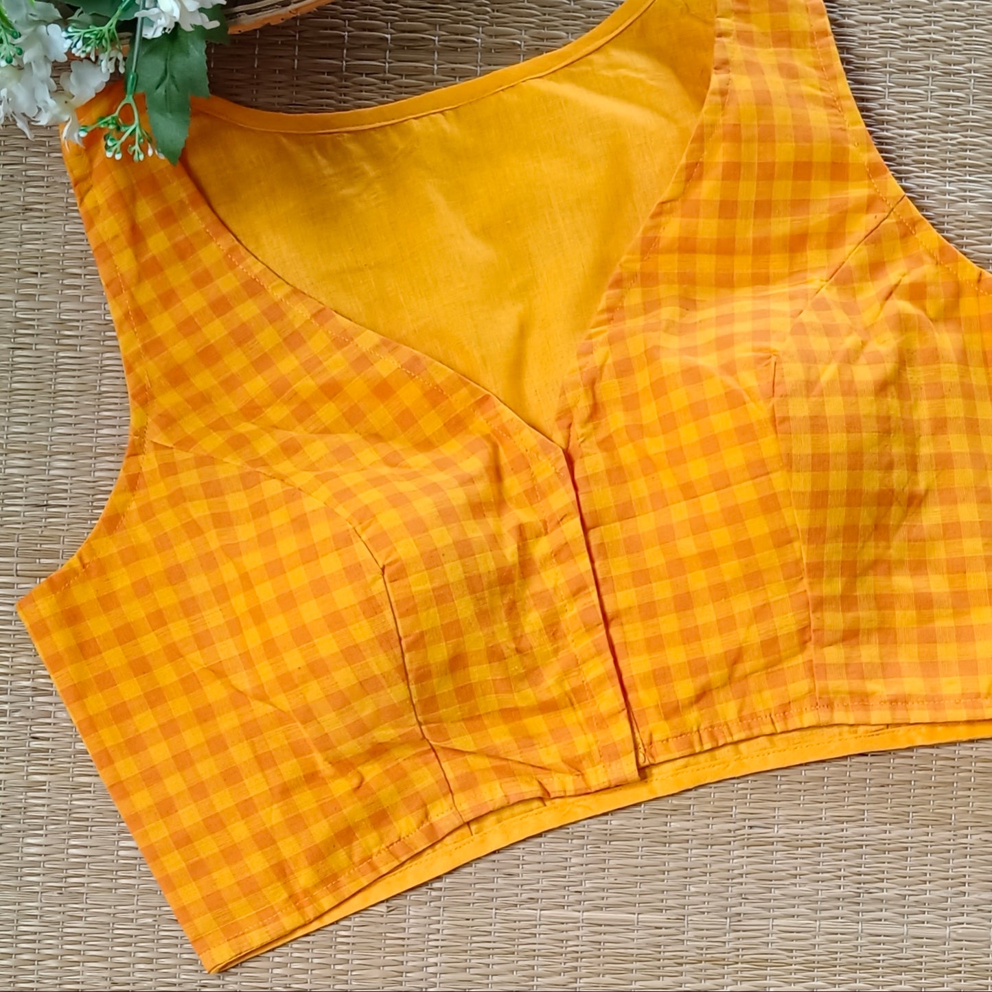 Orange & Yellow Checks Cotton Blouse