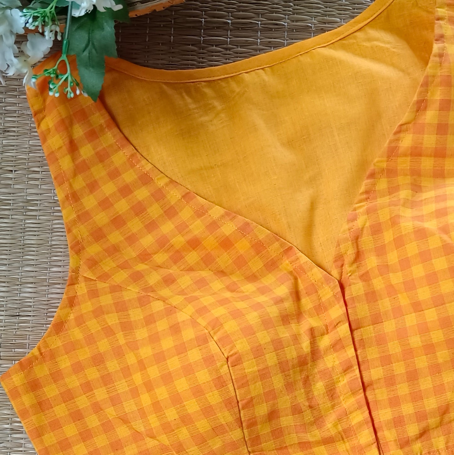 Orange & Yellow Checks Cotton Blouse