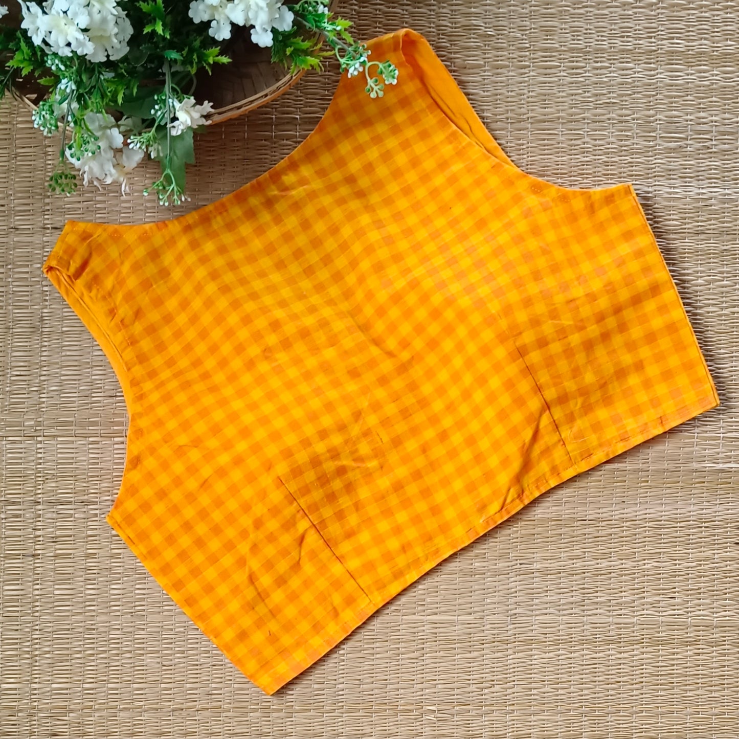 Orange & Yellow Checks Cotton Blouse