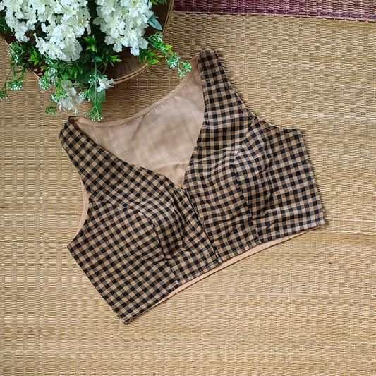 Beige & Black Checks Cotton Blouse