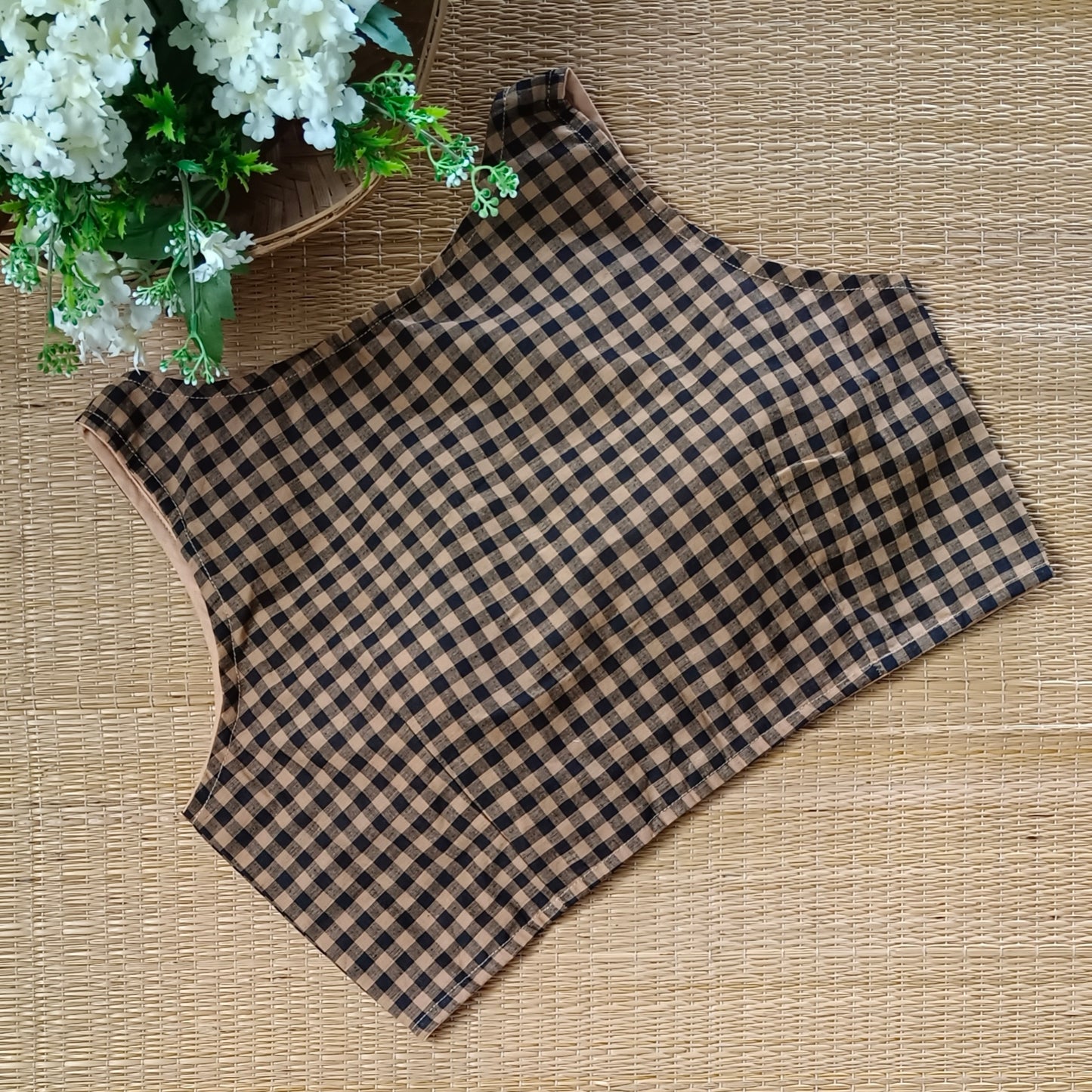 Beige & Black Checks Cotton Blouse