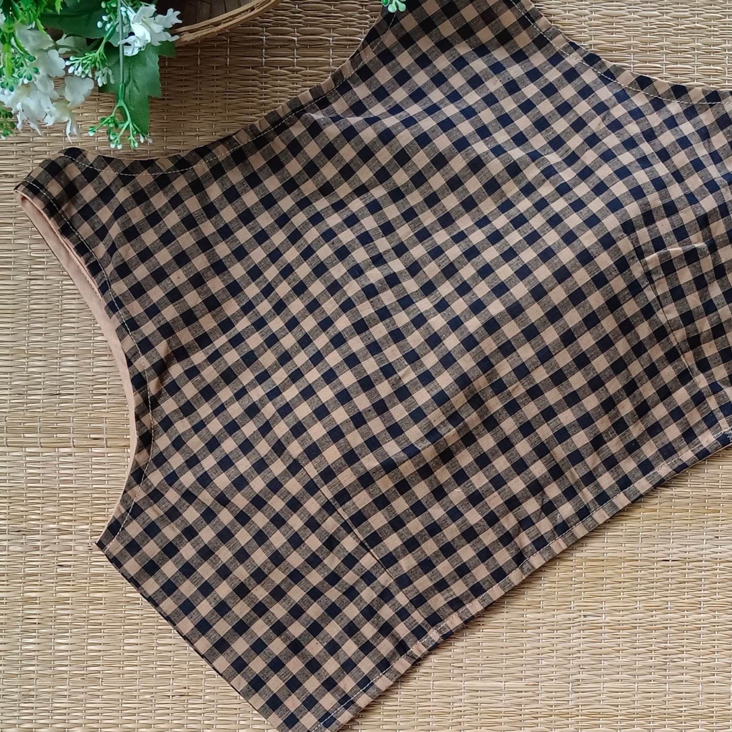 Beige & Black Checks Cotton Blouse