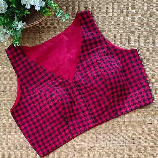 Red & Black Checks Cotton Blouse