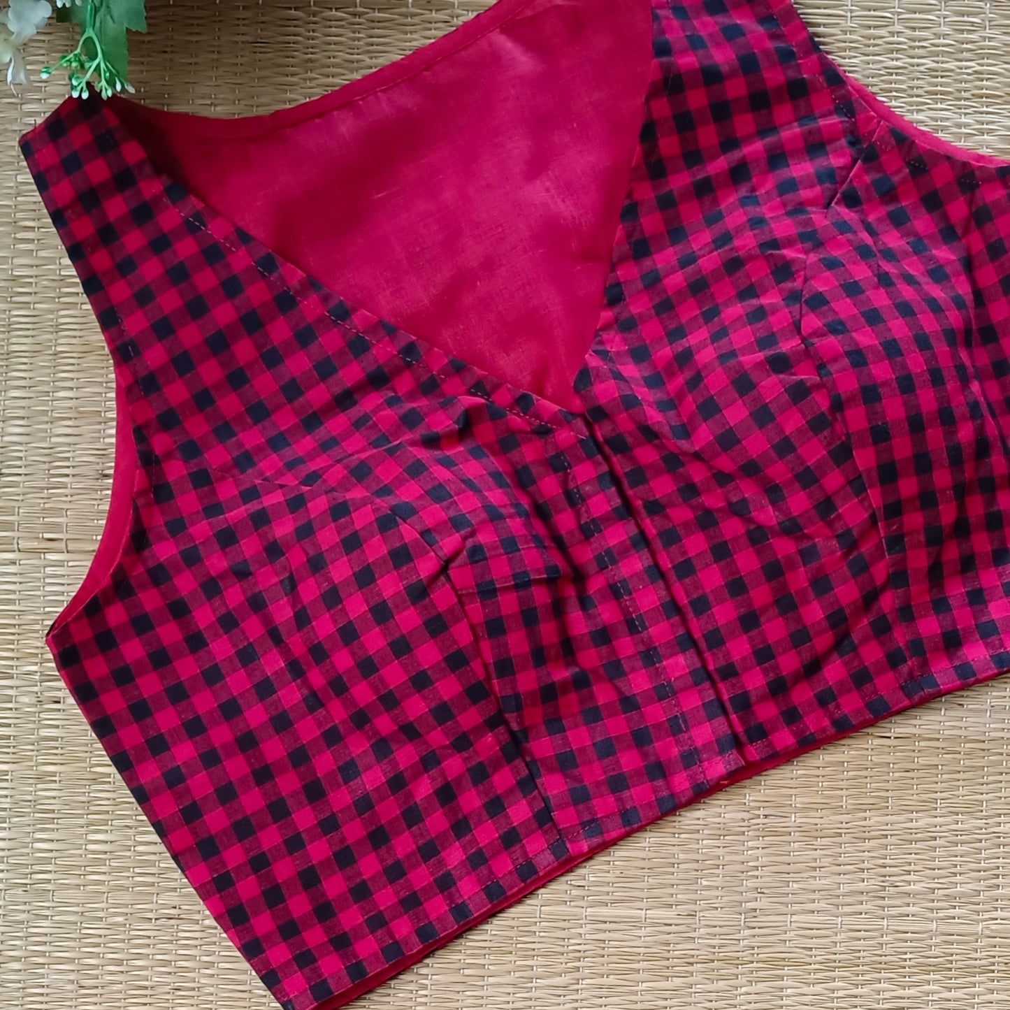 Red & Black Checks Cotton Blouse