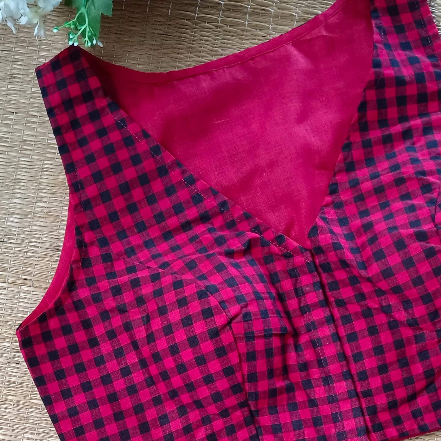Red & Black Checks Cotton Blouse