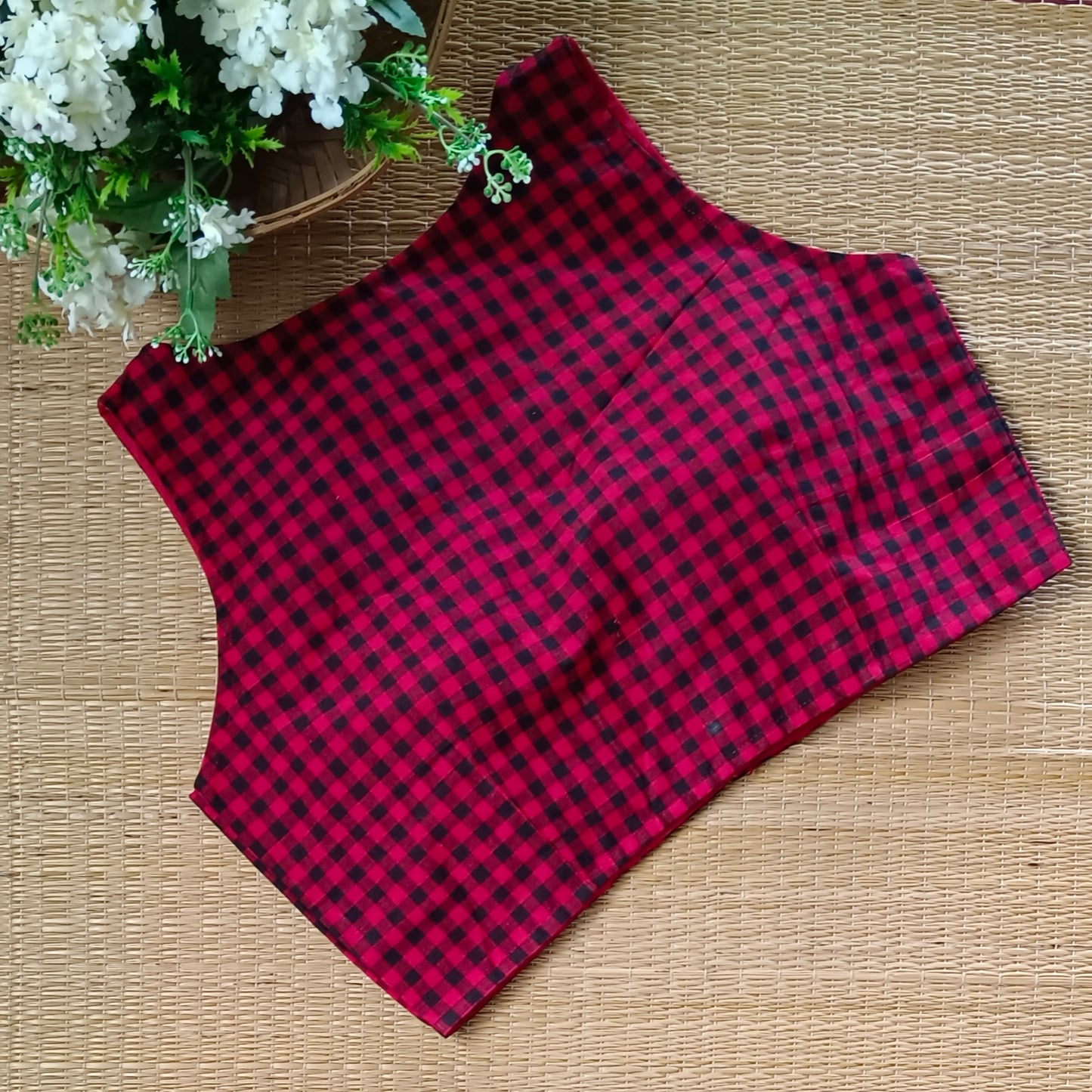 Red & Black Checks Cotton Blouse