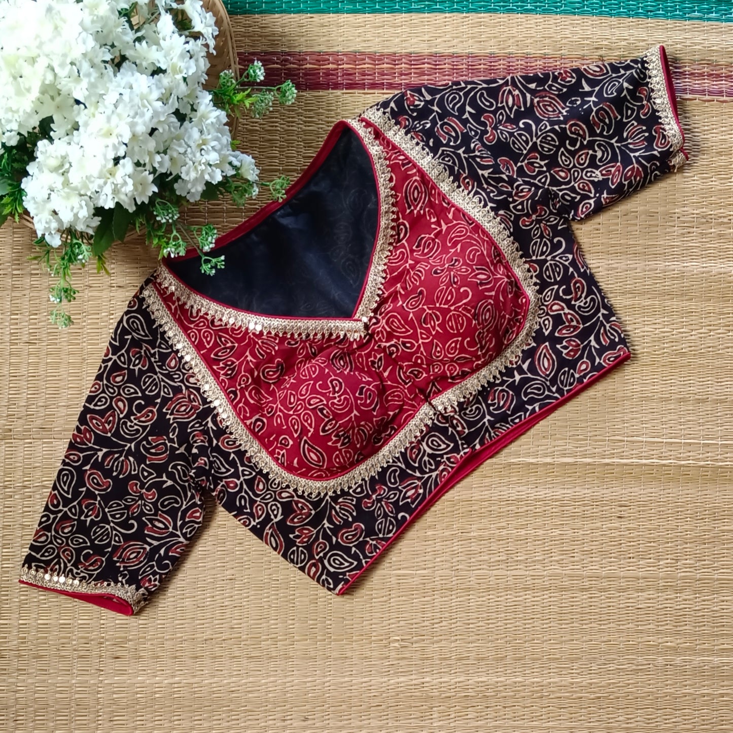 Black & Maroon Ajrak Cotton Blouse (Assorted)