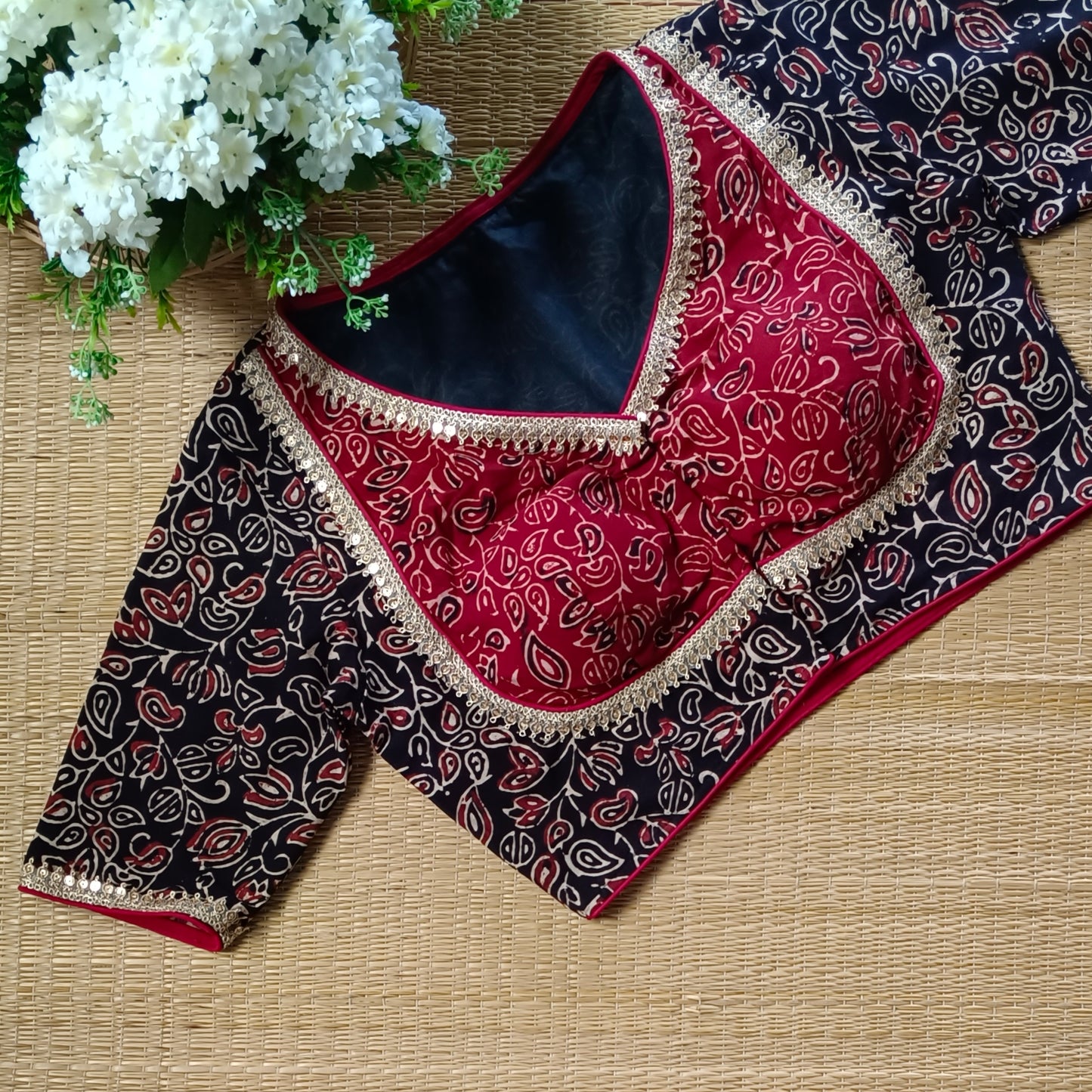 Black & Maroon Ajrak Cotton Blouse (Assorted)